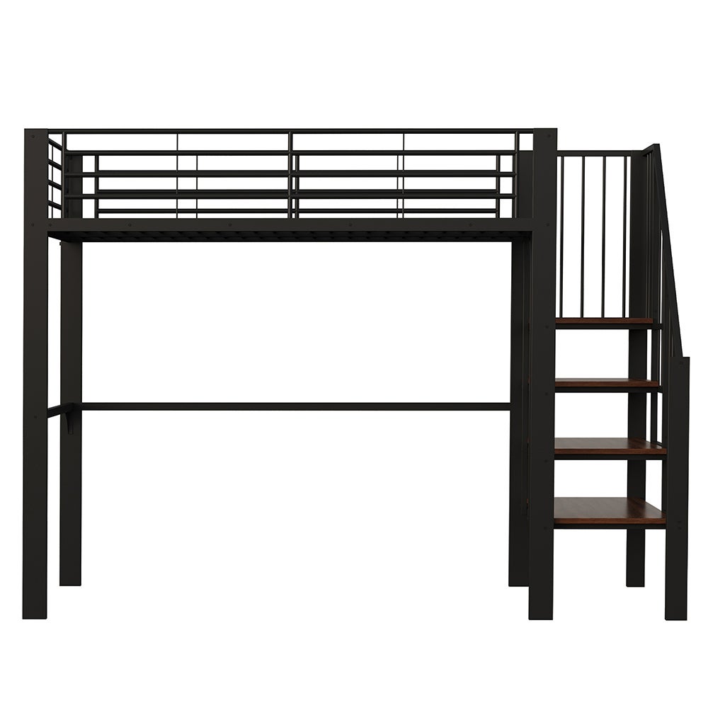 Lit mezzanine 90x200 avec structure métallique stable grand rangement sous lit et escalier pour enfants et adultes - 4