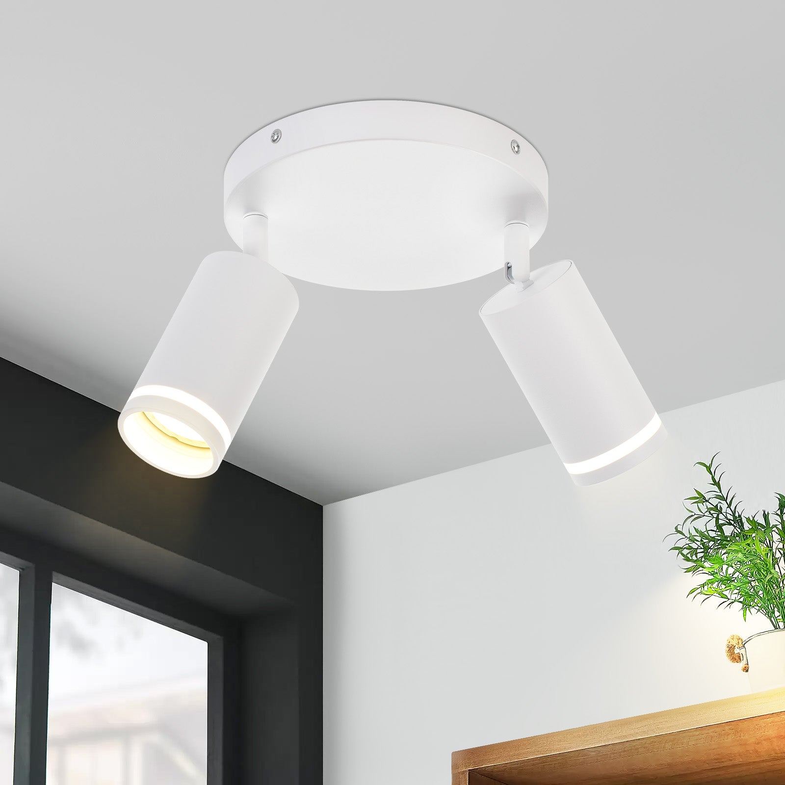 ZMH Biała lampa sufitowa GU10 z 2 regulowanymi światłami (355°) do przedpokoju