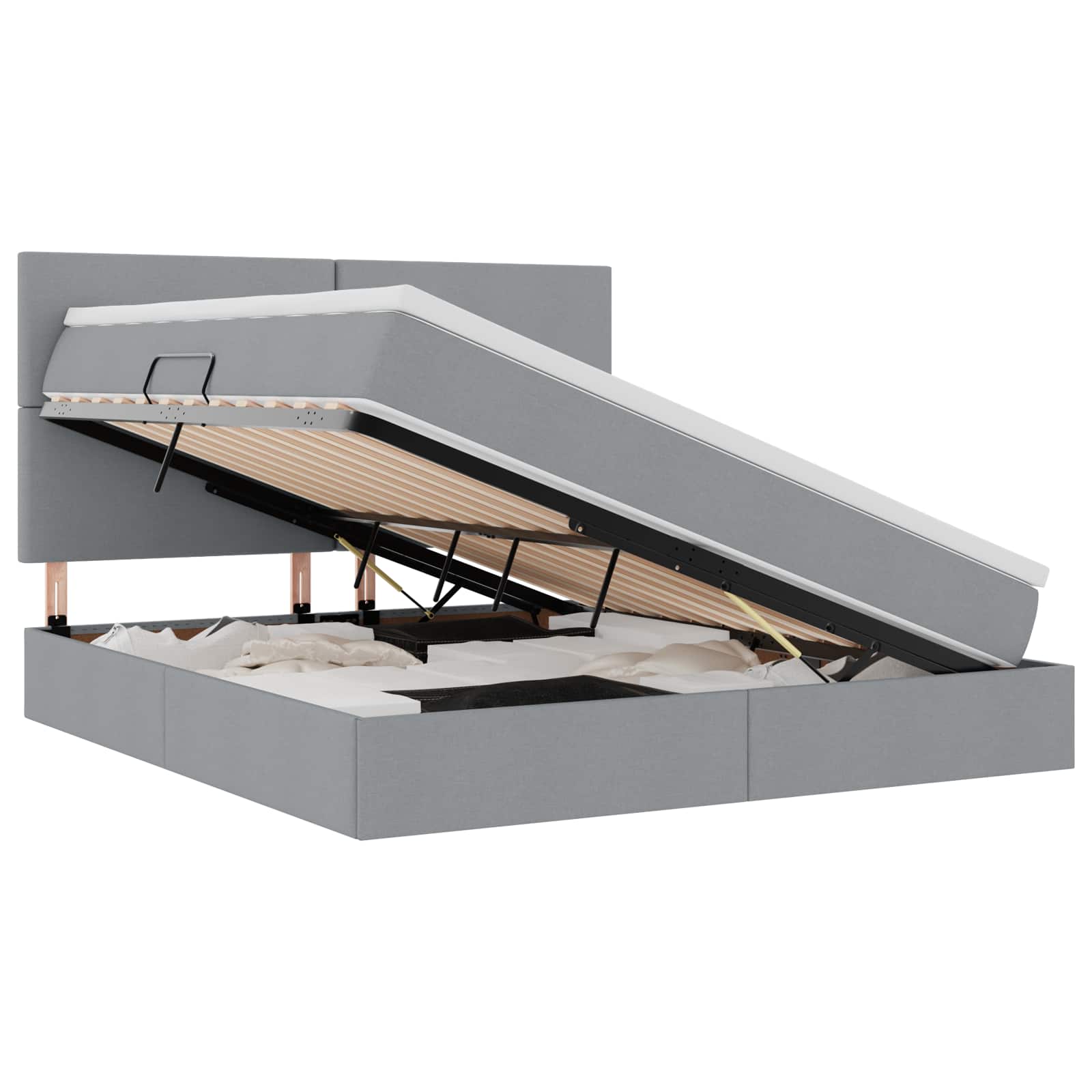 Lit avec rangement et matelas, en tissu gris clair, pour la chambre, 180 × 200 cm - 2