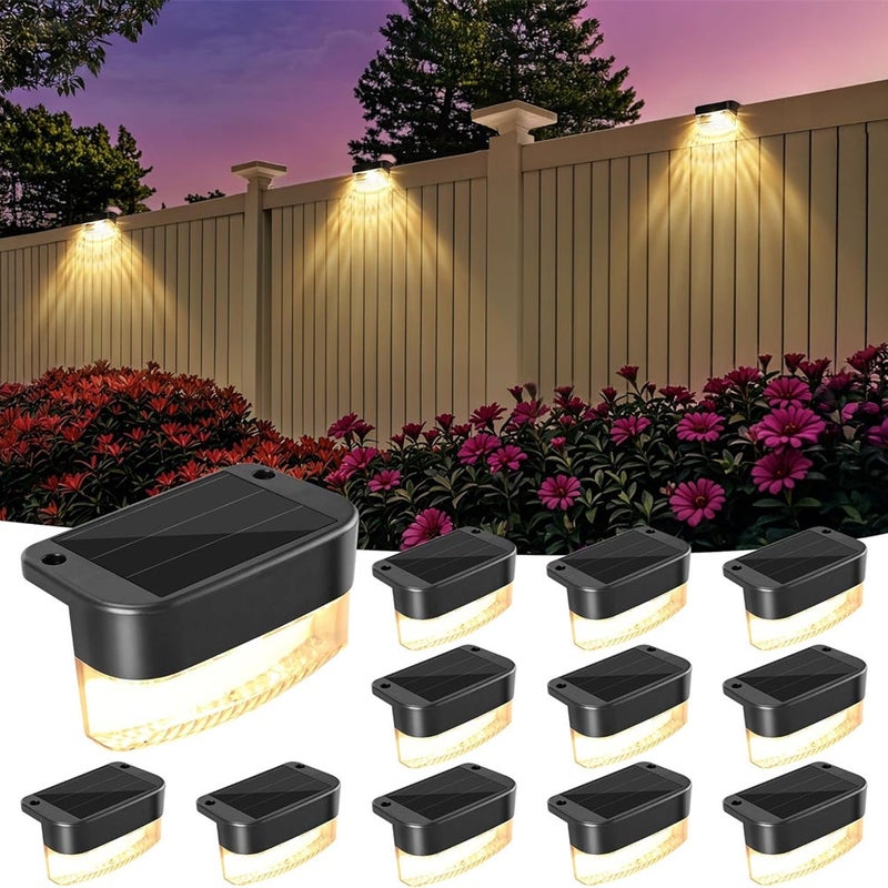 Zestaw 8 lamp solarnych LED do użytku na zewnątrz, wodoodpornych, idealnych do oświetlenia schodów, ogrodzeń, tarasów i schodów, w ciepłym białym kolo
