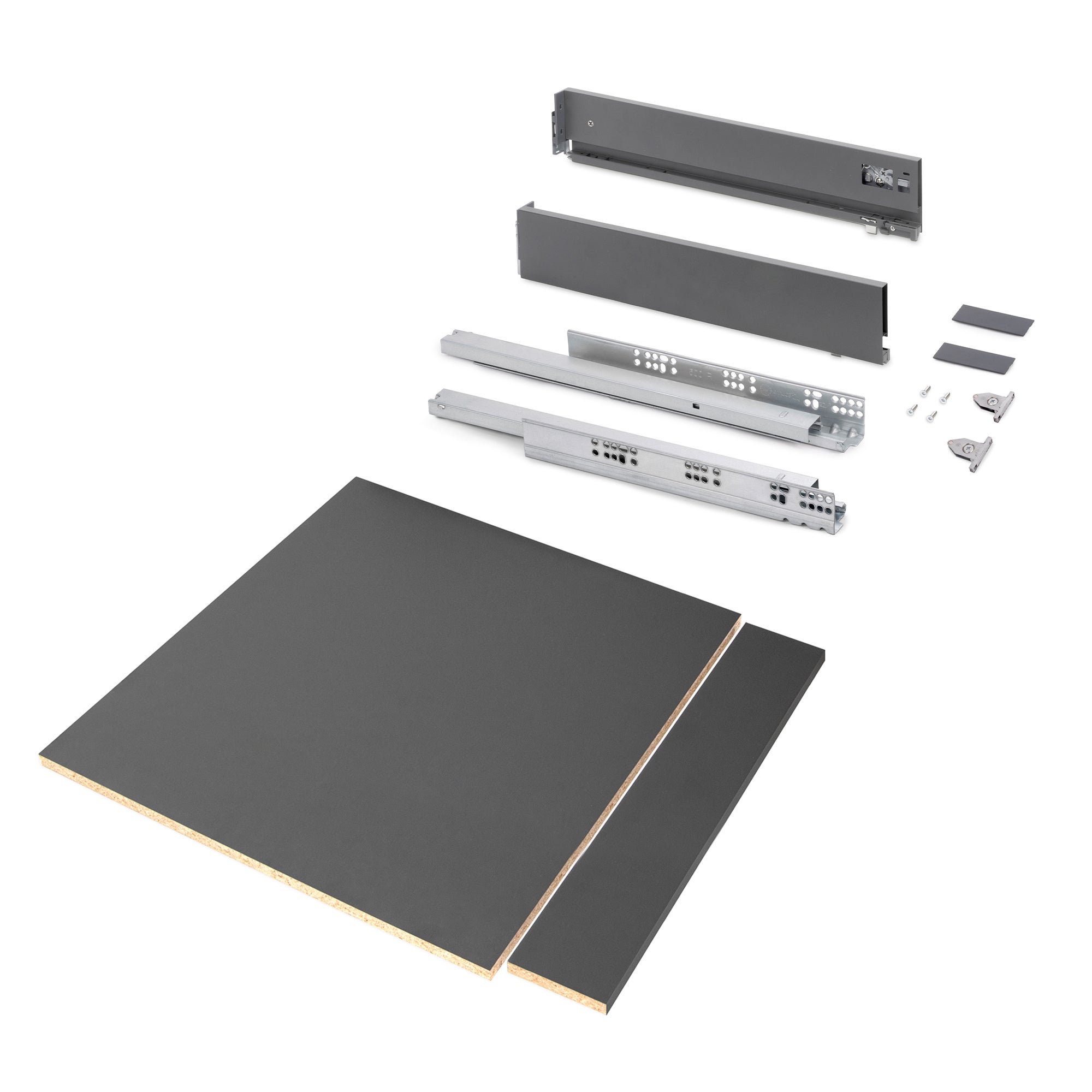 Emuca Zestaw szuflad Vertex do kuchni lub łazienki z regulacją 3D, zawiera płytę, wysokość 93 mm, moduł 600 mm, Szary antracytowy