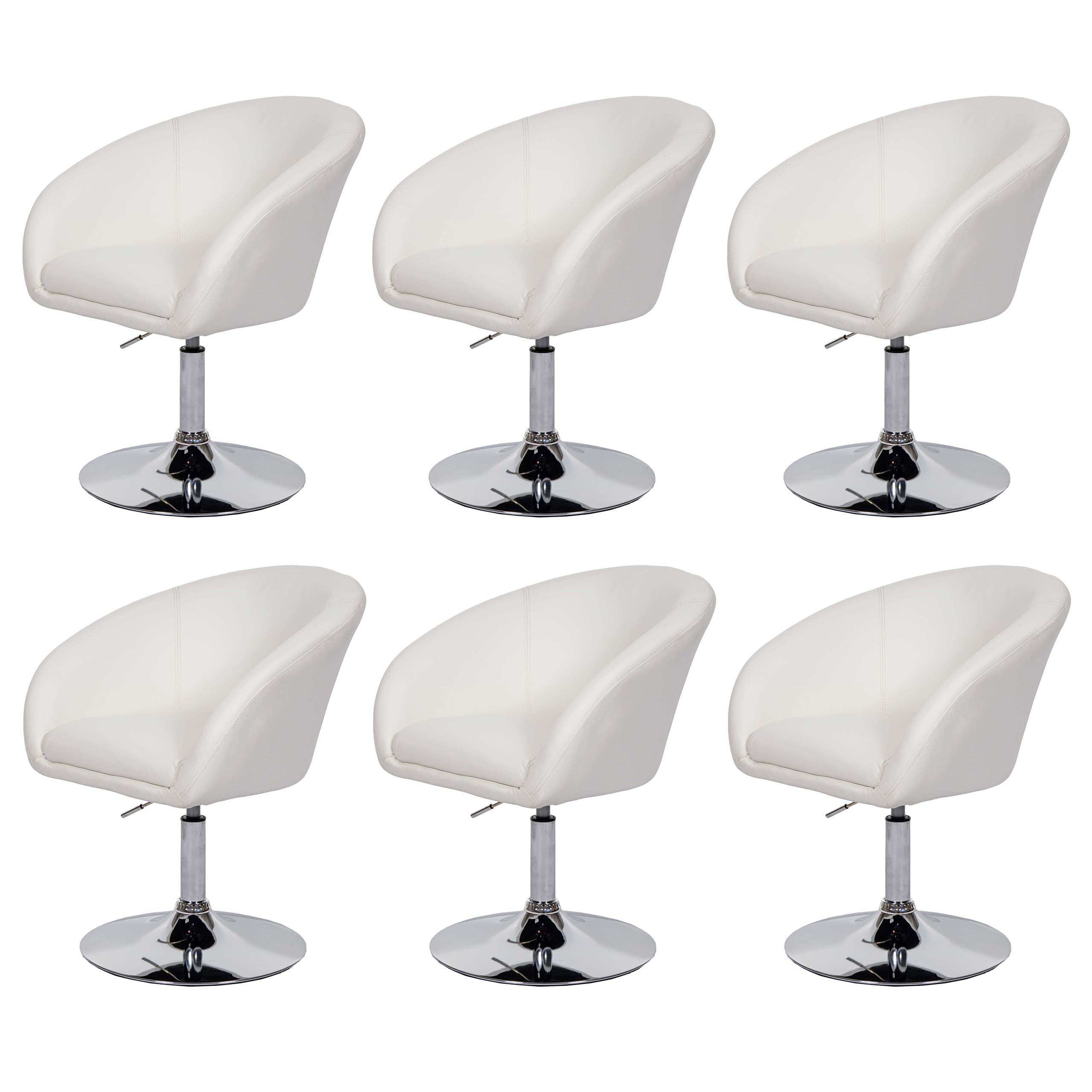 Zestaw 6 krzeseł do jadalni HWC-F19, krzesło kuchenne obrotowe krzesło do salonu, obrotowe z regulacją wysokości ~ imitacja skóry biały