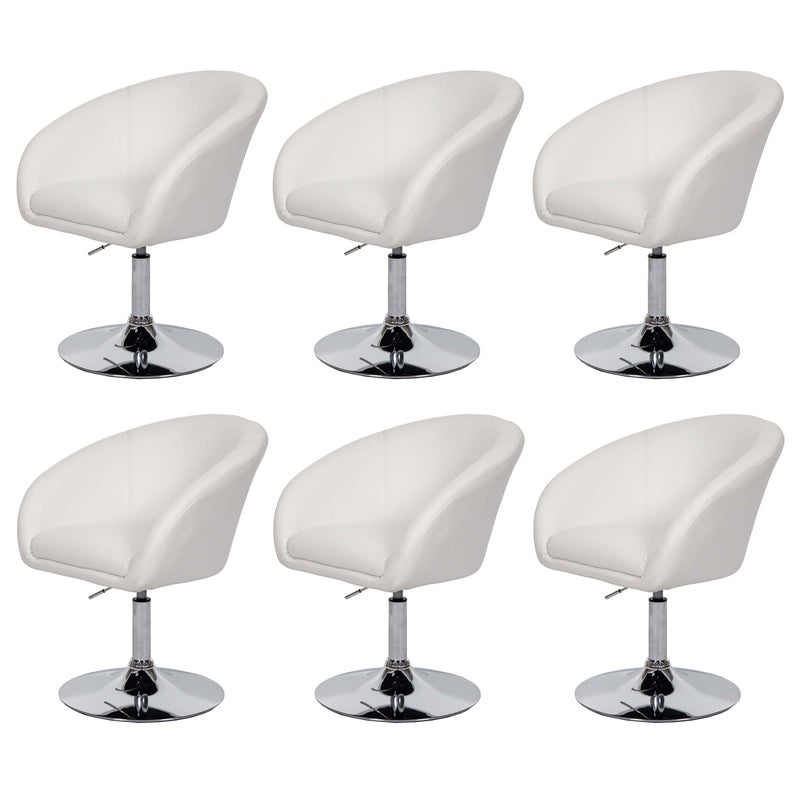 Zestaw 6 krzeseł do jadalni HWC-F19, krzesło kuchenne obrotowe krzesło do salonu, obrotowe z regulacją wysokości ~ imitacja skóry biały