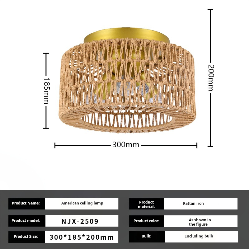 Lampa sufitowa rattanowa, żyrandol w stylu boho, lampa wisząca z żarówką, żyrandol sufitowy w stylu wabi-sabi, 3 temperatury barwowe (3000K–6000K) - 4
