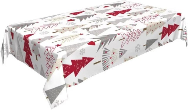 Toalha de mesa natalina (260 x 152 cm) – Estampa de árvore de Natal em poliéster – Ideal para festas, cozinha, sala de jantar, uso interno e externo.