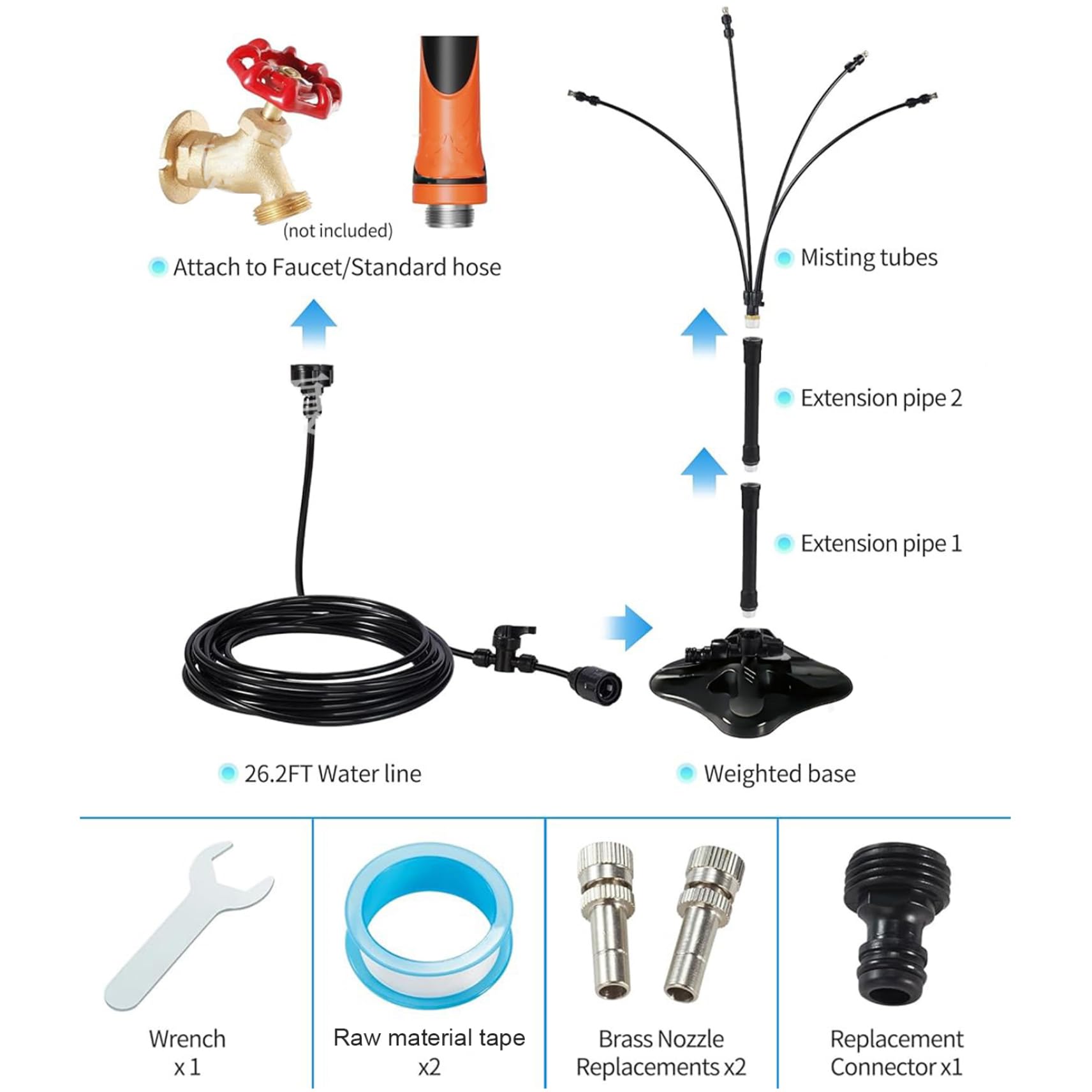 Brumisateurs Debout pour terrasse extérieure avec Hauteur réglable et Ligne d'eau de 26 Pieds,système de brumisation Portable pour Le Refroidissement - 8