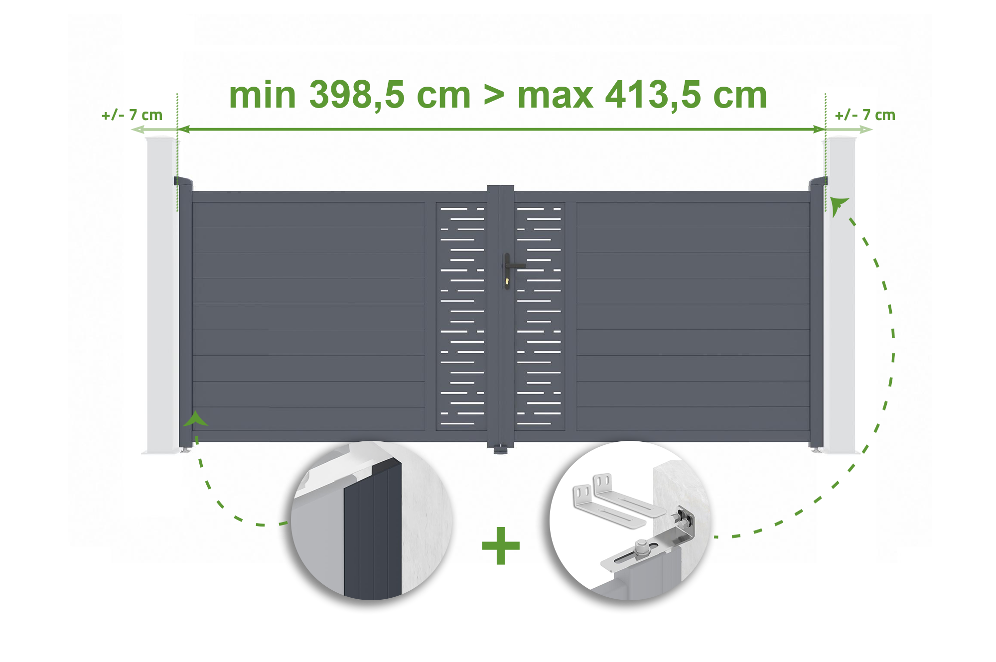 Brama skrzydłowa regulowana szerokość 4m ARLBERG H.160cm szara aluminiowa