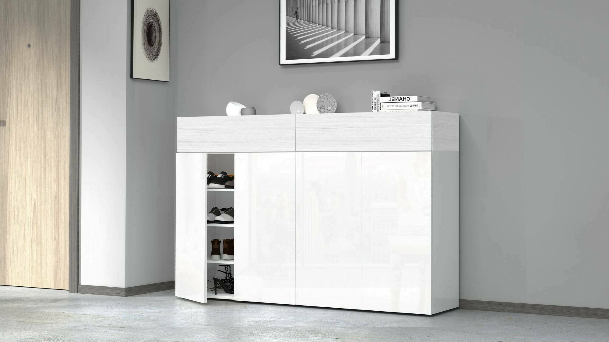 Scarpiera Con Seduta Hovothy – Bianco E Rovere Sonoma – 94,5x31x57 Cm – Moderna Con Imbottito In Ecopelle