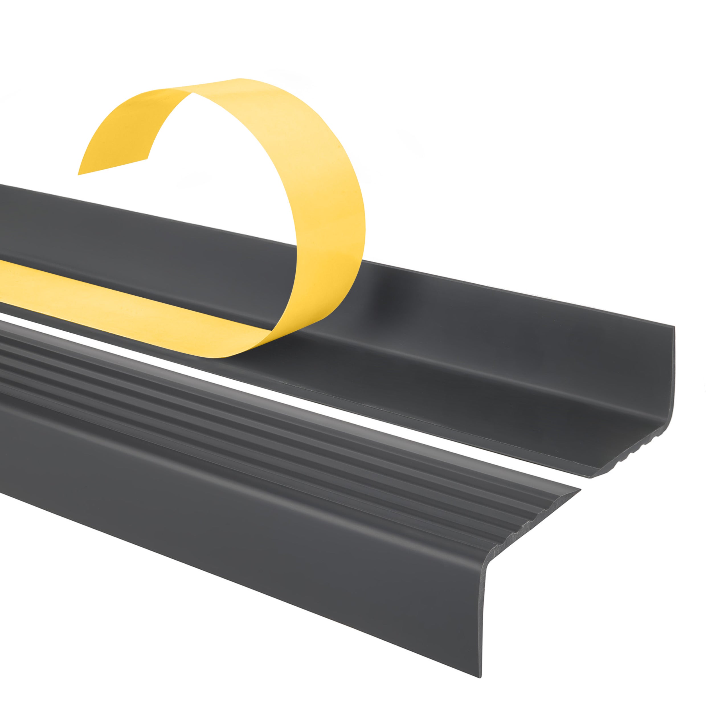 Samoprzylepny profil schodowy 40x25 mm PVC na krawędzie stopni z ryflowaniem - 180 cm, ciemnoszary