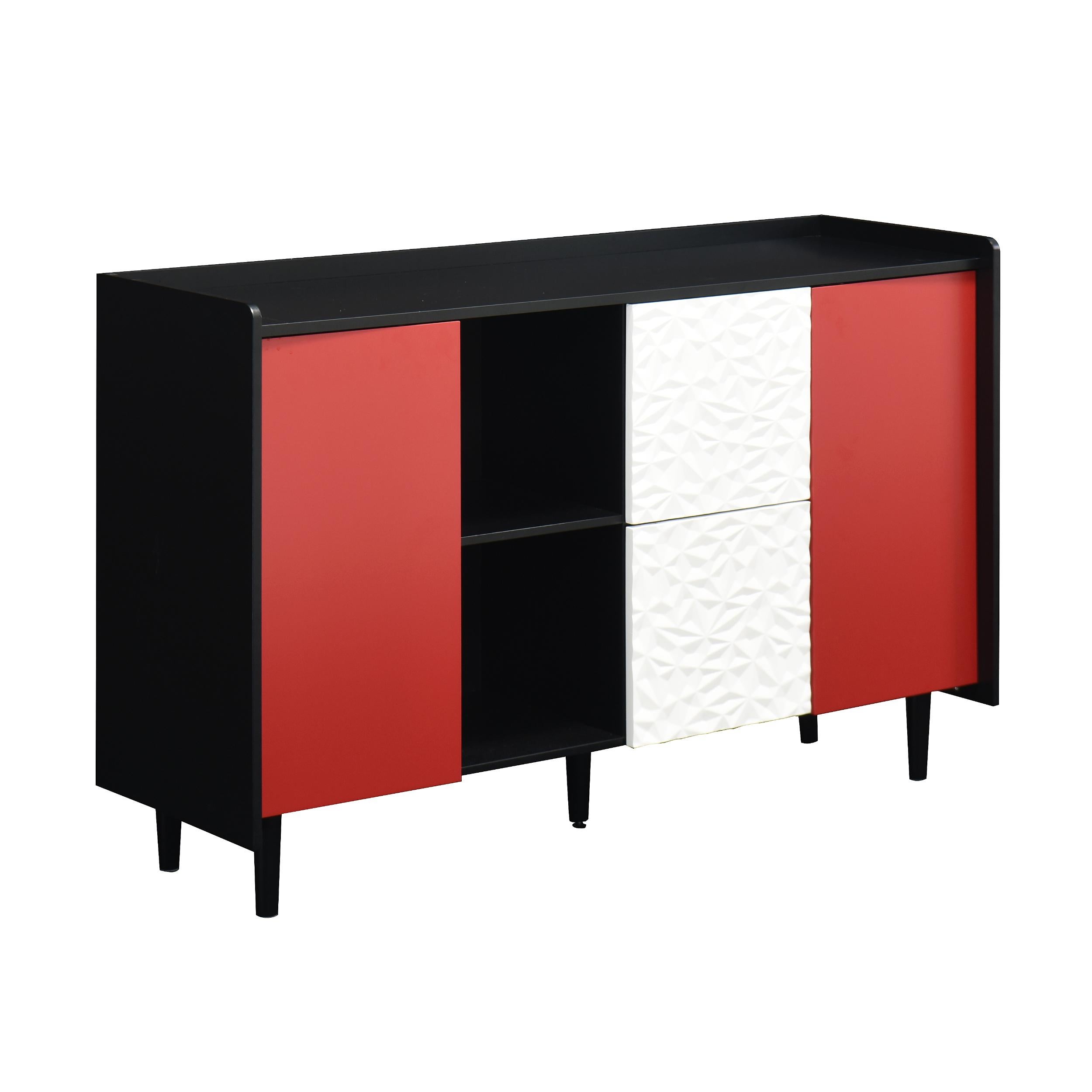 Bufet Sideboard Moderne - 40x120x80 cm (T x B x H) z 2 szufladami i otwartym schowkiem, elegancki mebel do kuchni, jadalni i salonu - 4