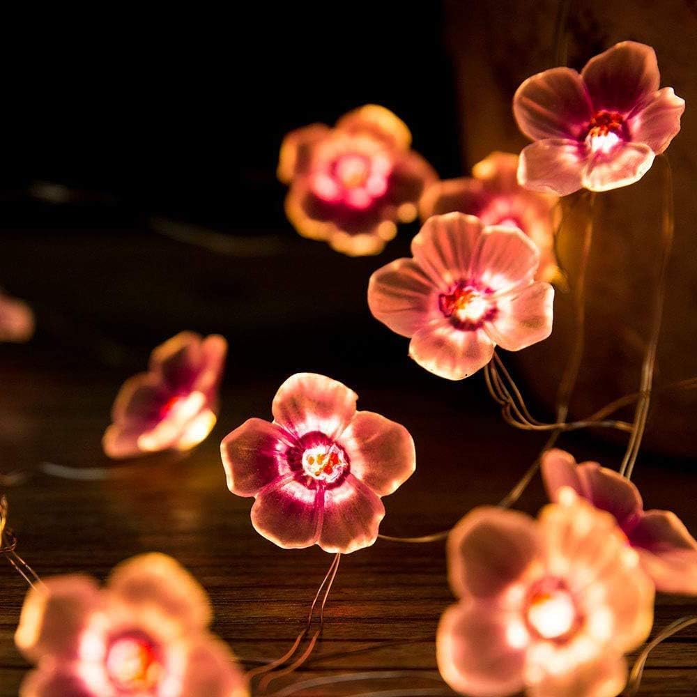 Lampki LED Sakura, łańcuch kwiatów wiśni, girlandy świetlne kwiatowe, różowa girlanda świetlna wiśniowa na przyjęcie, wakacje, ślub (2M)