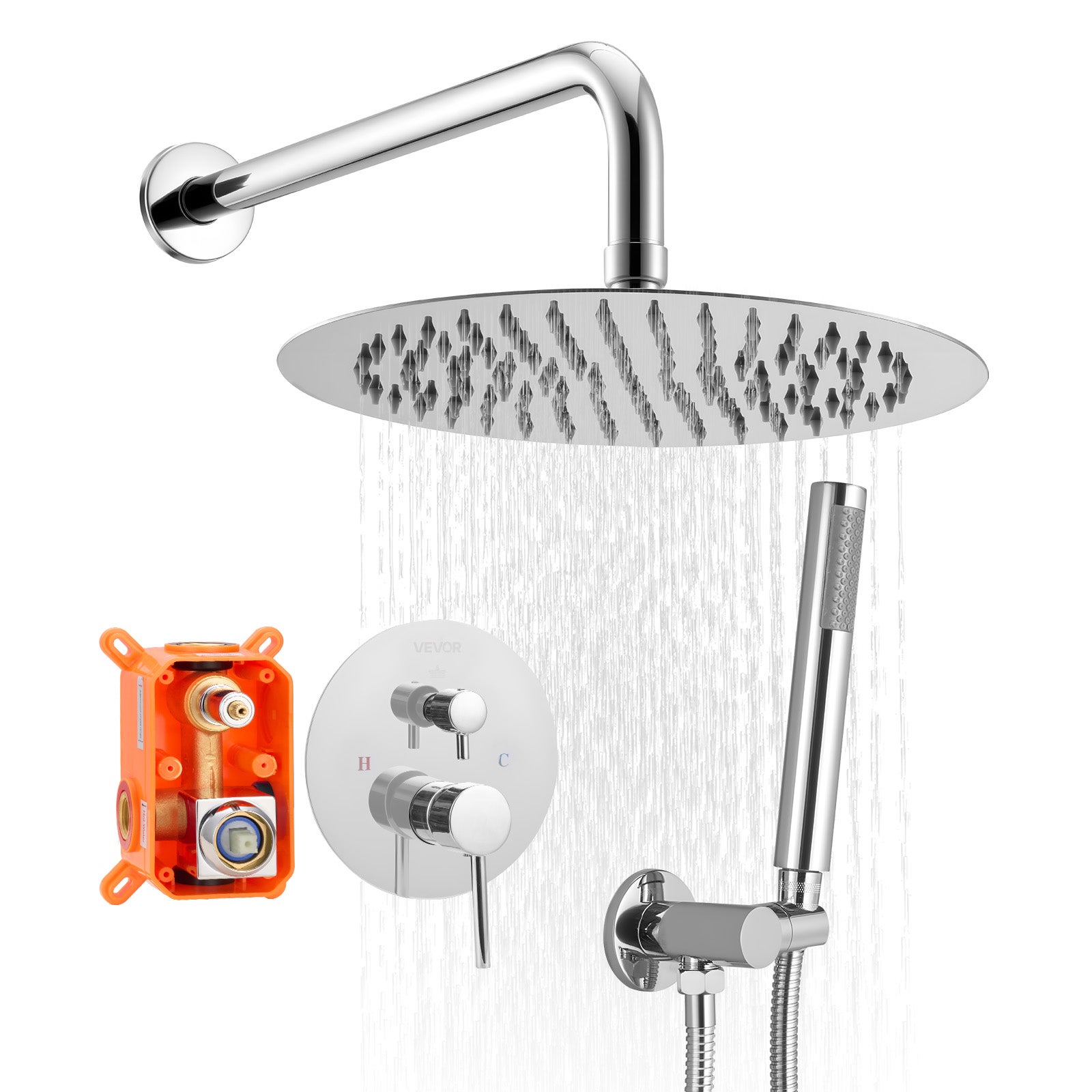 RTTWYYUU Juego De Grifo De Ducha Cromado Con Boquilla De Bañera De 10 Pulgadas, Juego De Cabezal De Ducha Y Mango Con 2 Ganchos, Combo De Grifo De Bañera Y Ducha