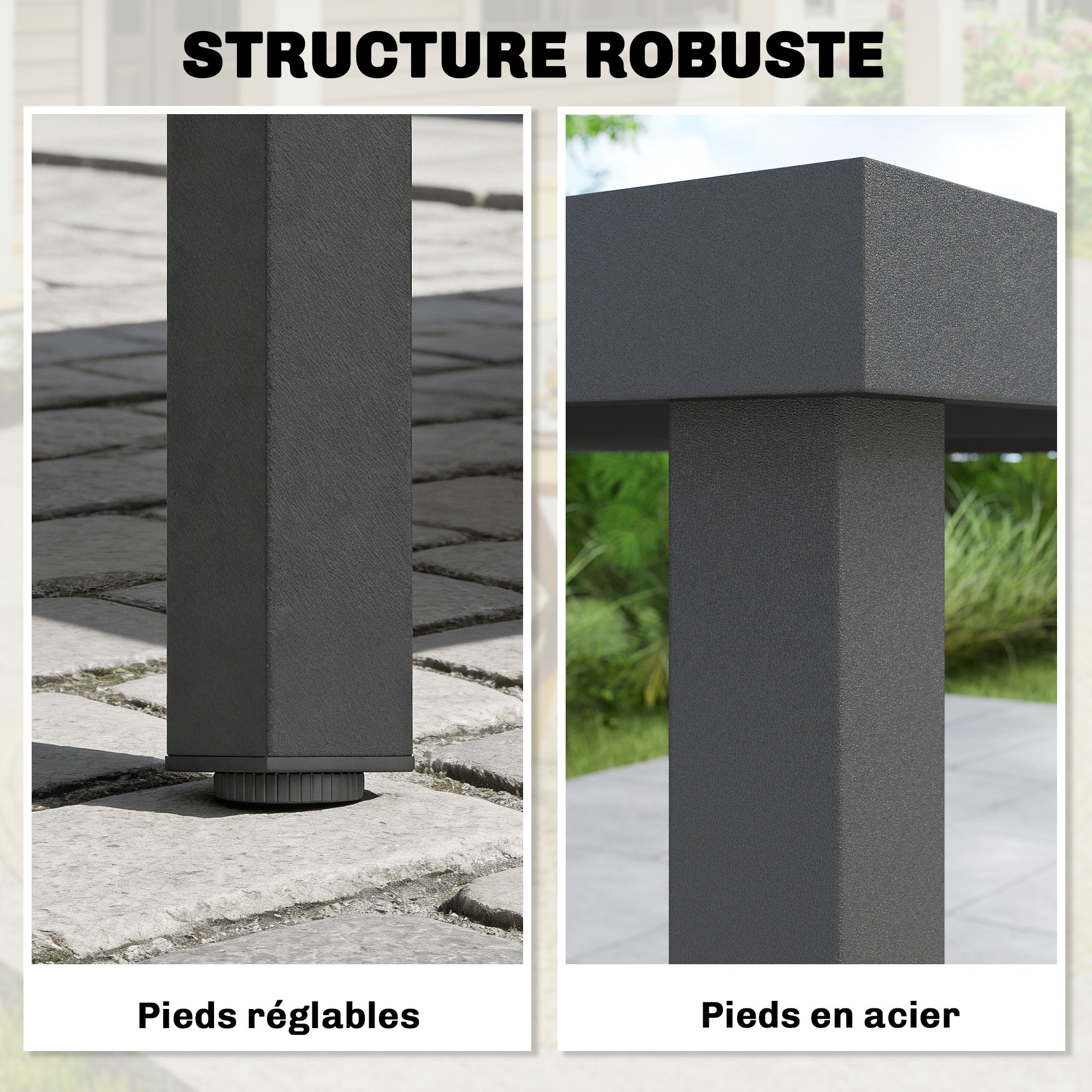 Table de jardin pour 4 à 6 personnes, table de repas d'extérieur avec plateau à lattes, 140 x 90 x 74 cm, grise - 7