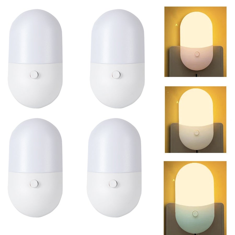 4 SZT. Phlanp-Lampka nocna energooszczędna, wtyczka LED, lampa do gniazdka, oświetlenie wewnętrzne, sypialnia, szafka nocna, UE