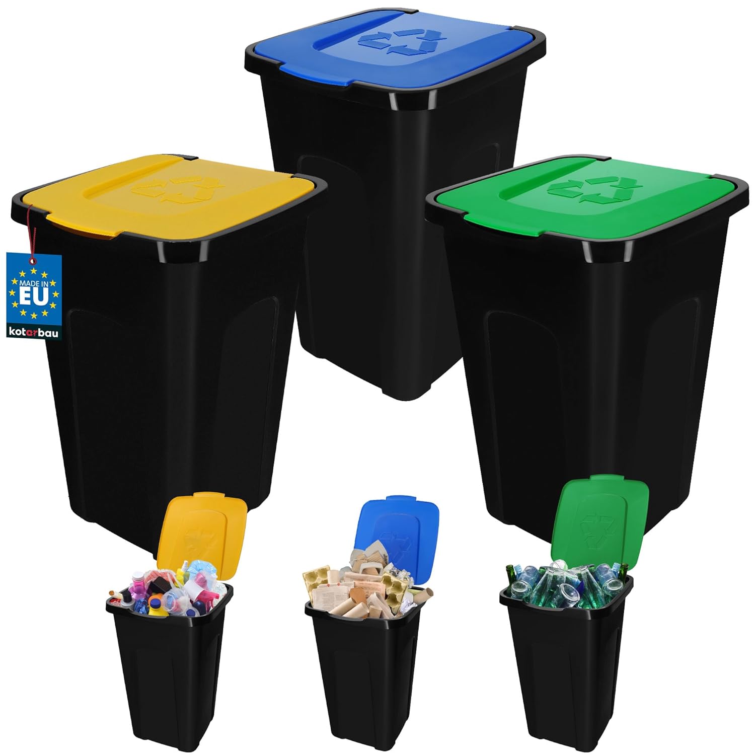 Set Poubelles Tri Sélectif 50 L avec Couvercle en Polyéthylène