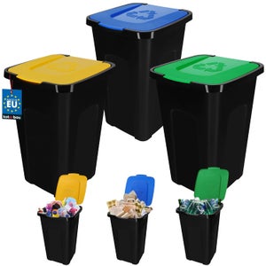 Set Poubelles Tri Sélectif 50 L avec Couvercle en Polyéthylène