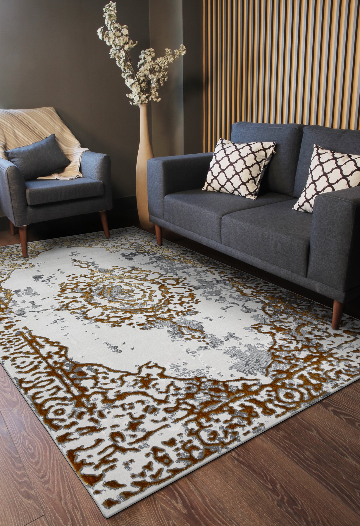 Dywan ALLURE 1961 Ornament, ramka - Strukturalny, stylowy, glamour złoty / biały 80x150 cm - 5