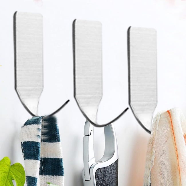 Confezione da 4 ganci adesivi antiscivolo resistenti per asciugamani da cucina e da bagno, in acciaio inossidabile, impermeabili, senza foratura | Leroy Merlin Confezione da 4 ganci adesivi antiscivolo resistenti per asciugamani da cucina e da bagno, in acciaio inossidabile, impermeabili, senza foratura | Leroy Merlin