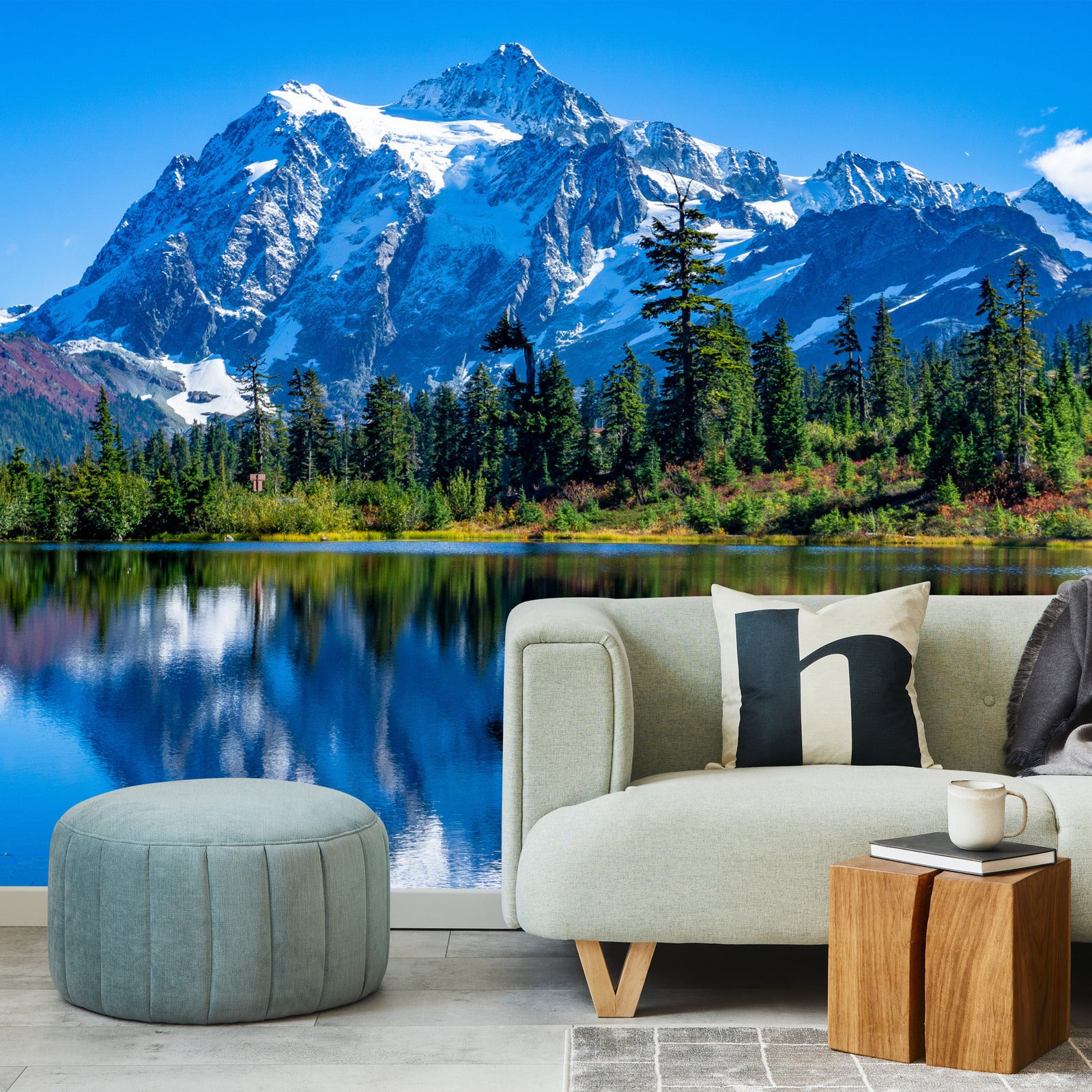 Muralo Papier Peint Intissé Photo Pour Salon MONTAGNES Forêt Lac Nature Paysage 3D 90cm x 60cm - 5