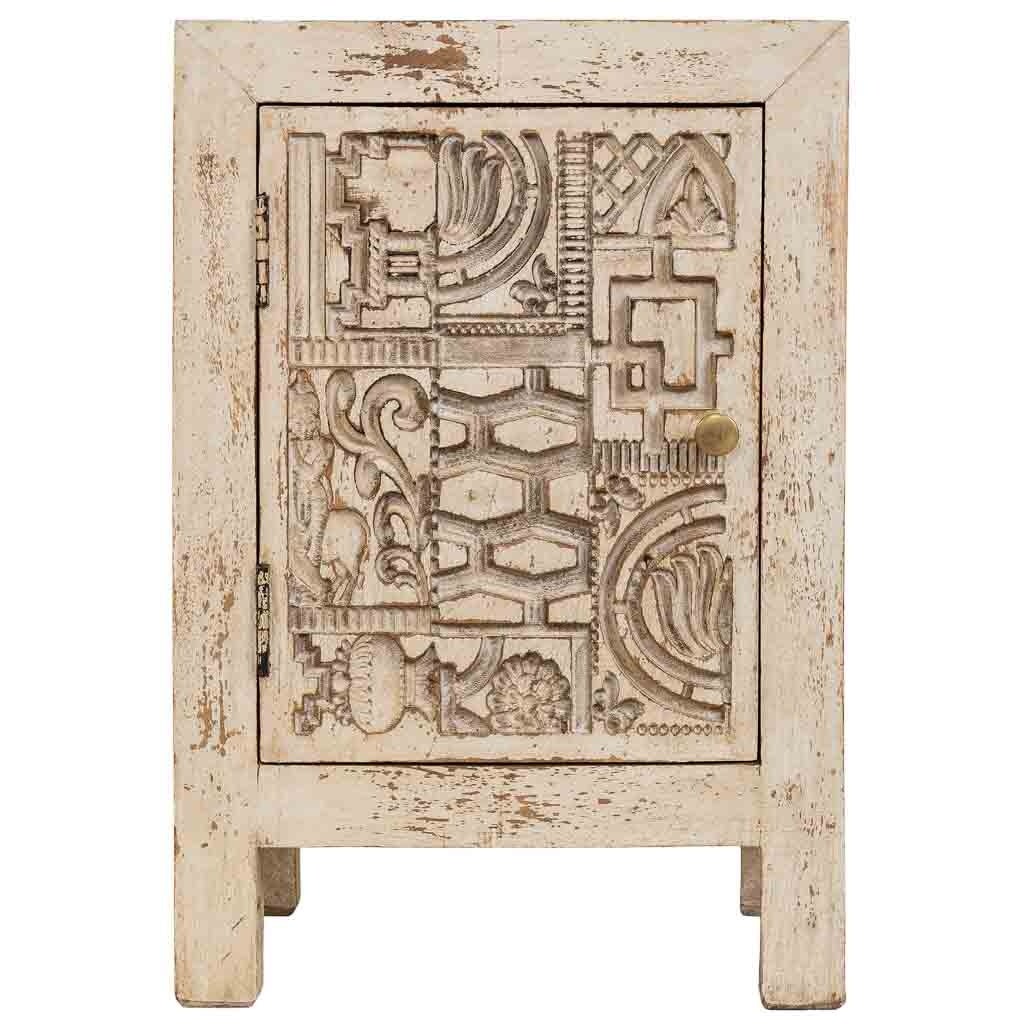 Comodino in legno intagliato a mano beige, 40x35x60h cm - 2