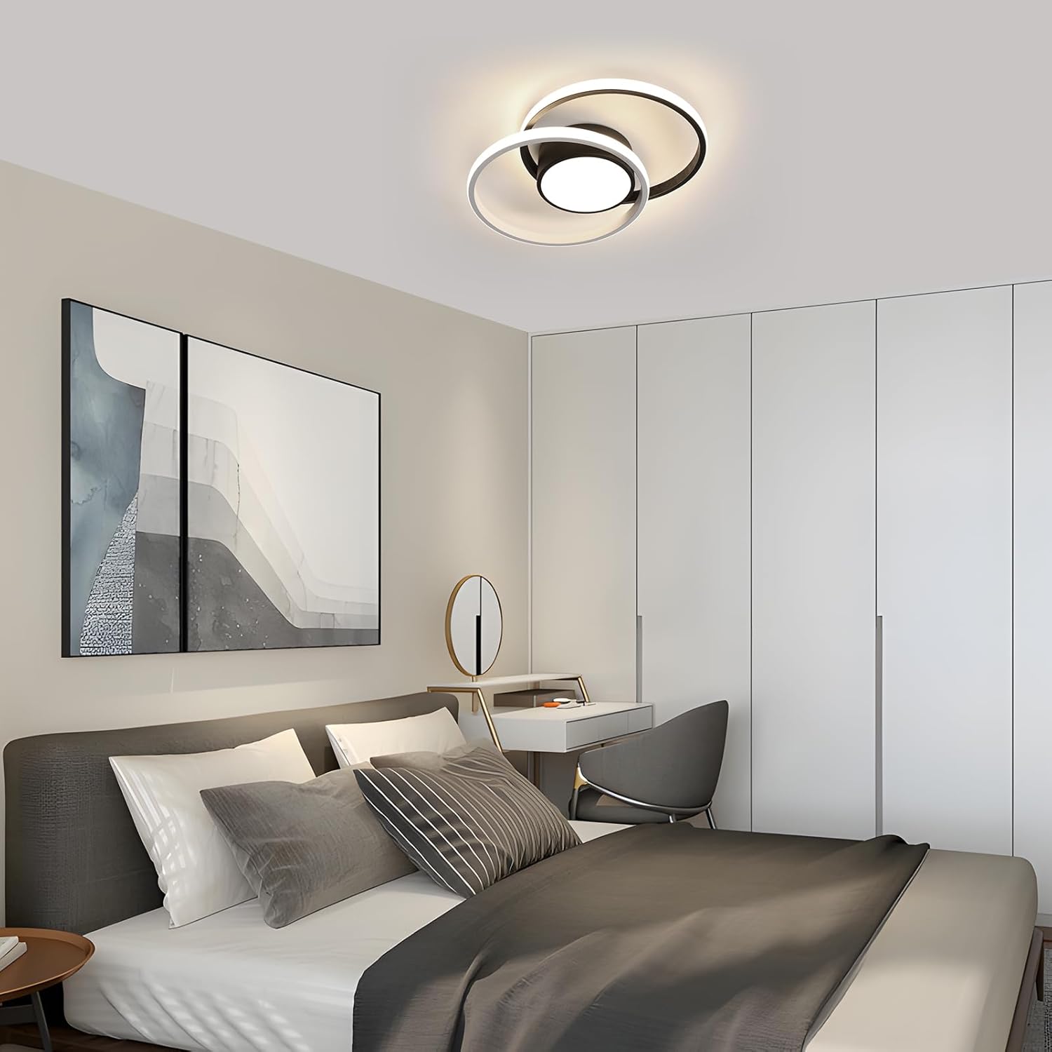 Lampada da soffitto LED Double Cercle Alu Blanc/Noir - 42W Lumière Neutre 4500K - Éclairage Moderne et Puissant - 3