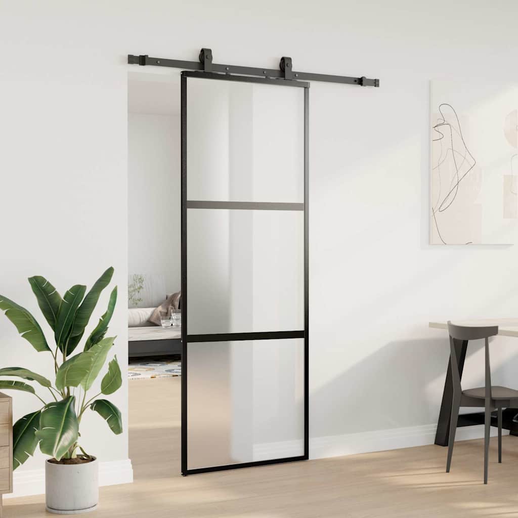 Puerta corredera con herrajes negro 76x205 cm vidrio templado vidaXL - 4