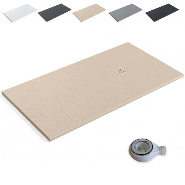 Receveur de Douche en Résine Extra-plat Antidérapant | Valve et Grille Beige | Beige | 70cm X 120cm