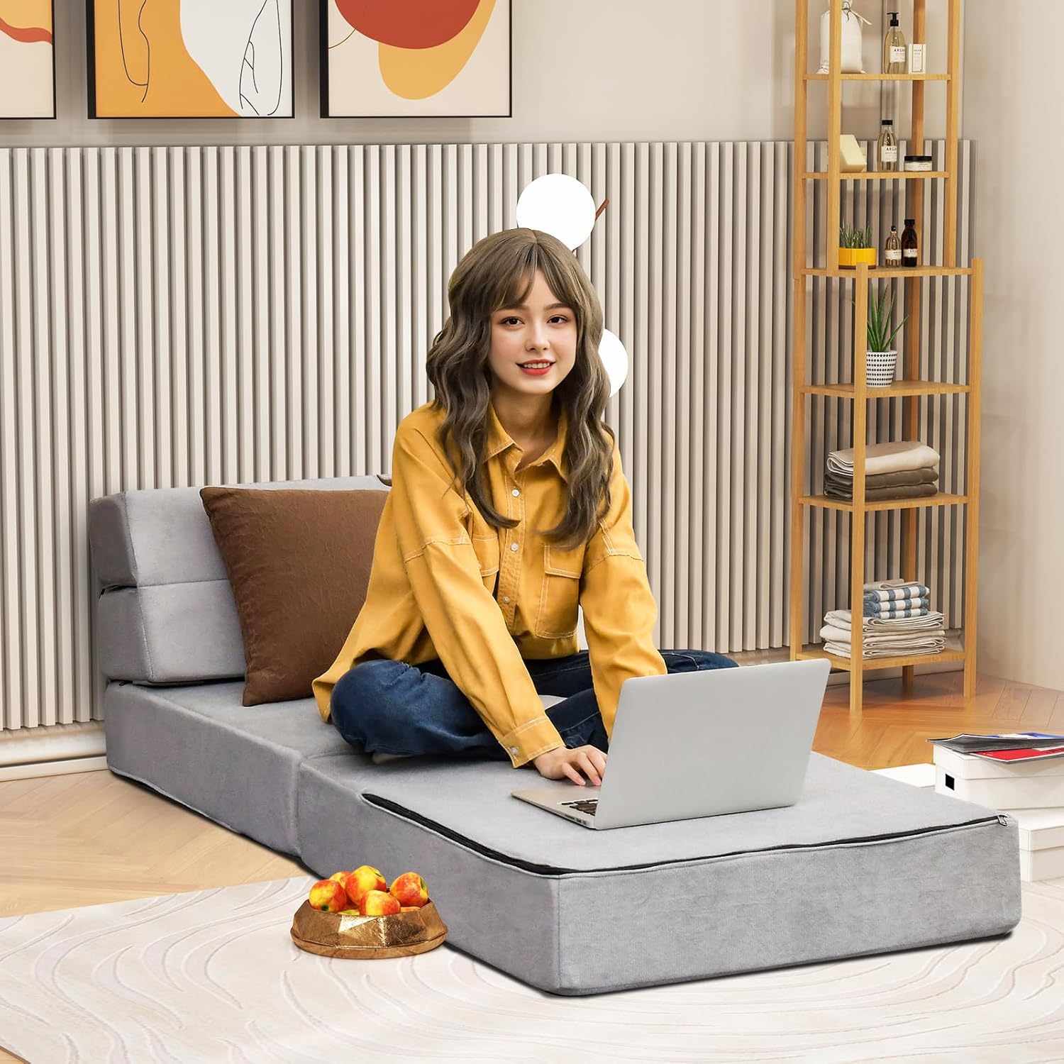 Canapé Lit 1 Place Convertible 3 en 1 avec Housse Amovible en Tissu Floqué,en Mousse pour Chambre, Invités, Voyage (71x190x15CM-3 en 1, Gris) - 8
