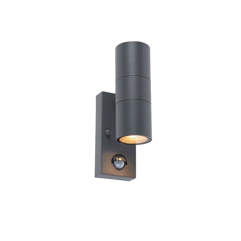 Lampa ścienna zewnętrzna antracytowa z czujnikiem ruchu 2-światła IP44 - Duo