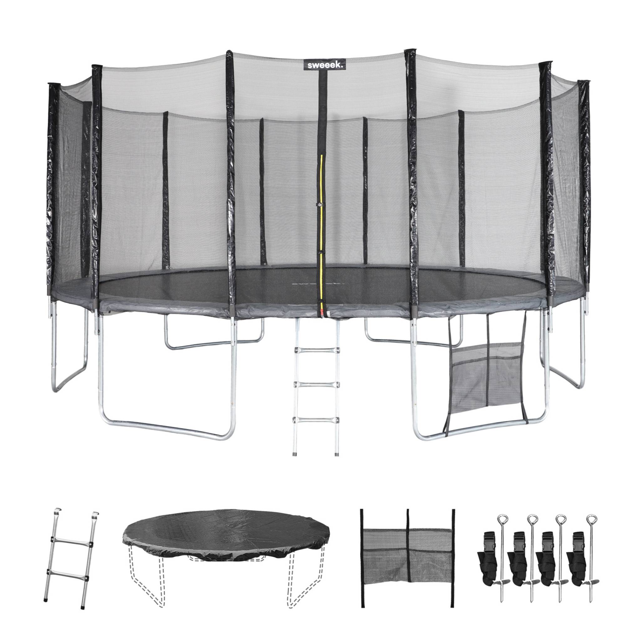 Trampoline 490cm gris avec filet de protection. échelle. bâche. filet ...