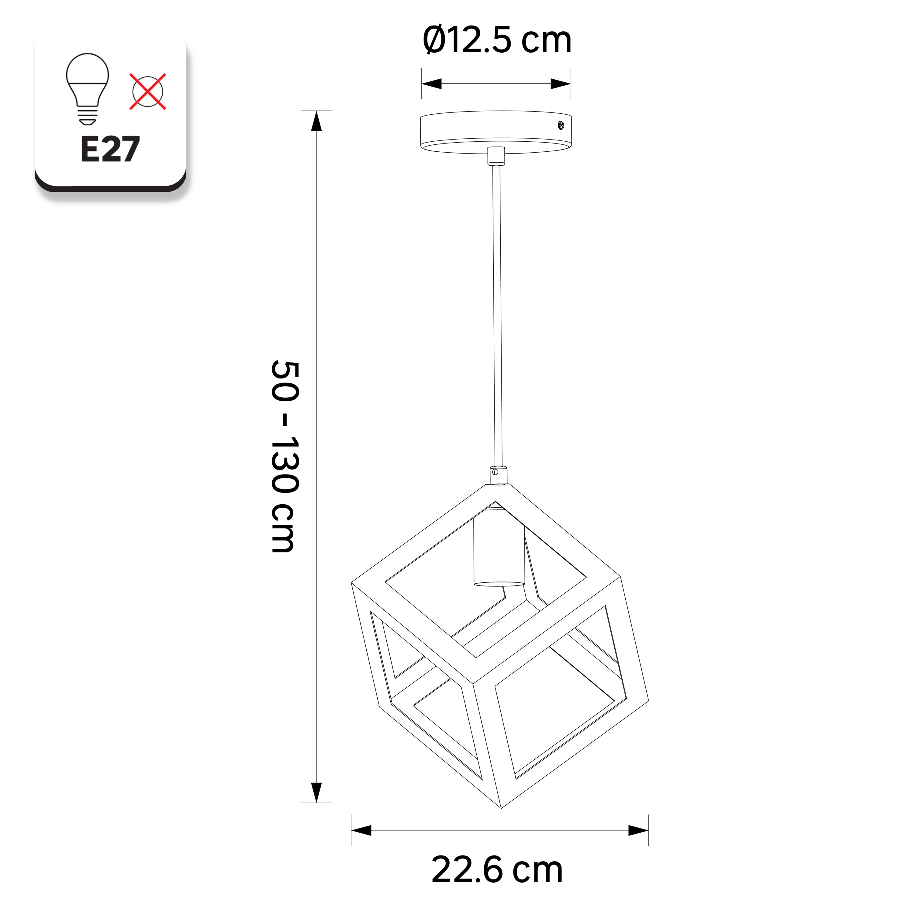 Lampada a sospensione in ferro bianco PLYWOOD - 1 x E27 - 22,6 x 22,6 x 50/130 cm - IP20 - INSPIRE - 7