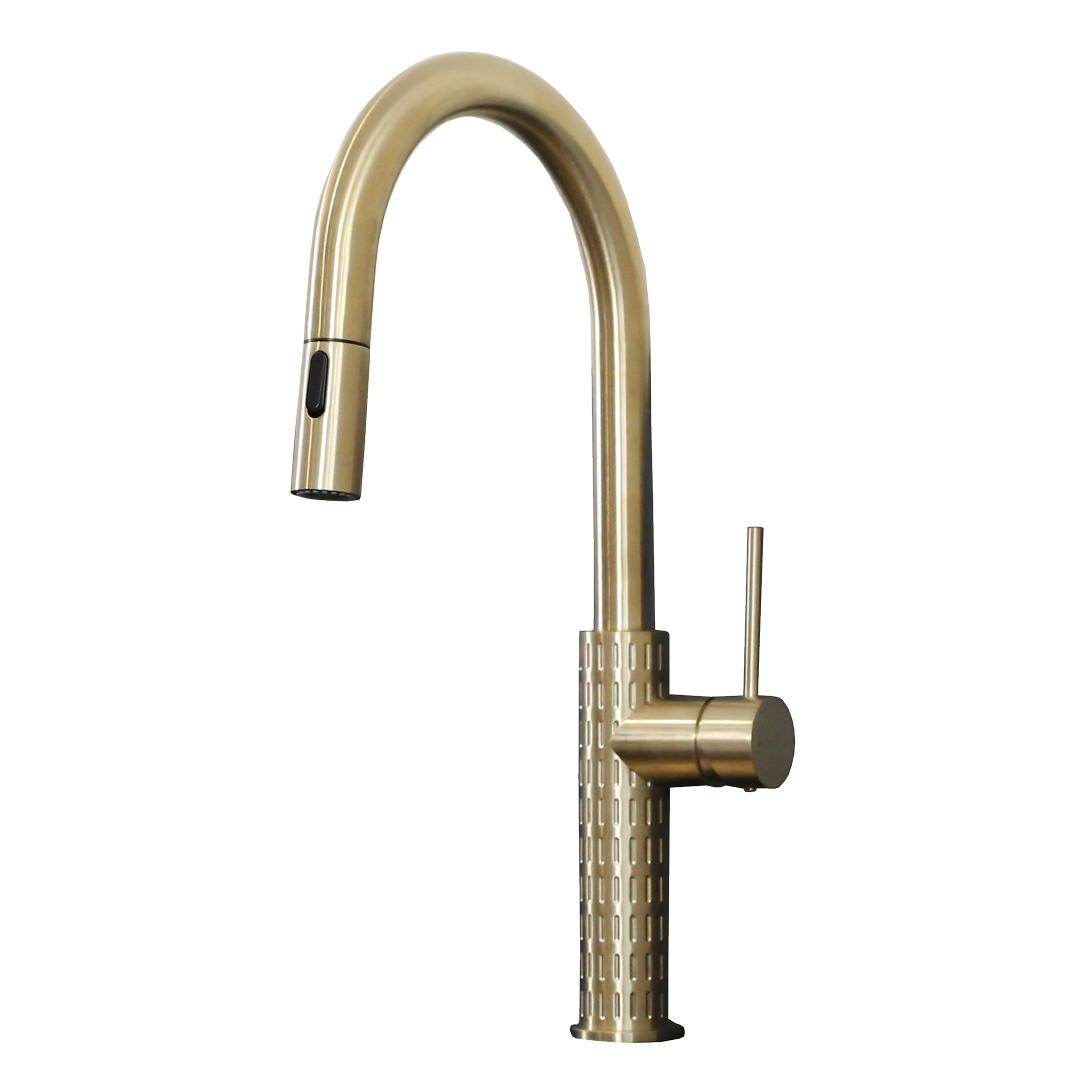 Architek Bateria zlewozmywakowa wyciągana głowica prysznicowa kolorze szczotkowane złoto