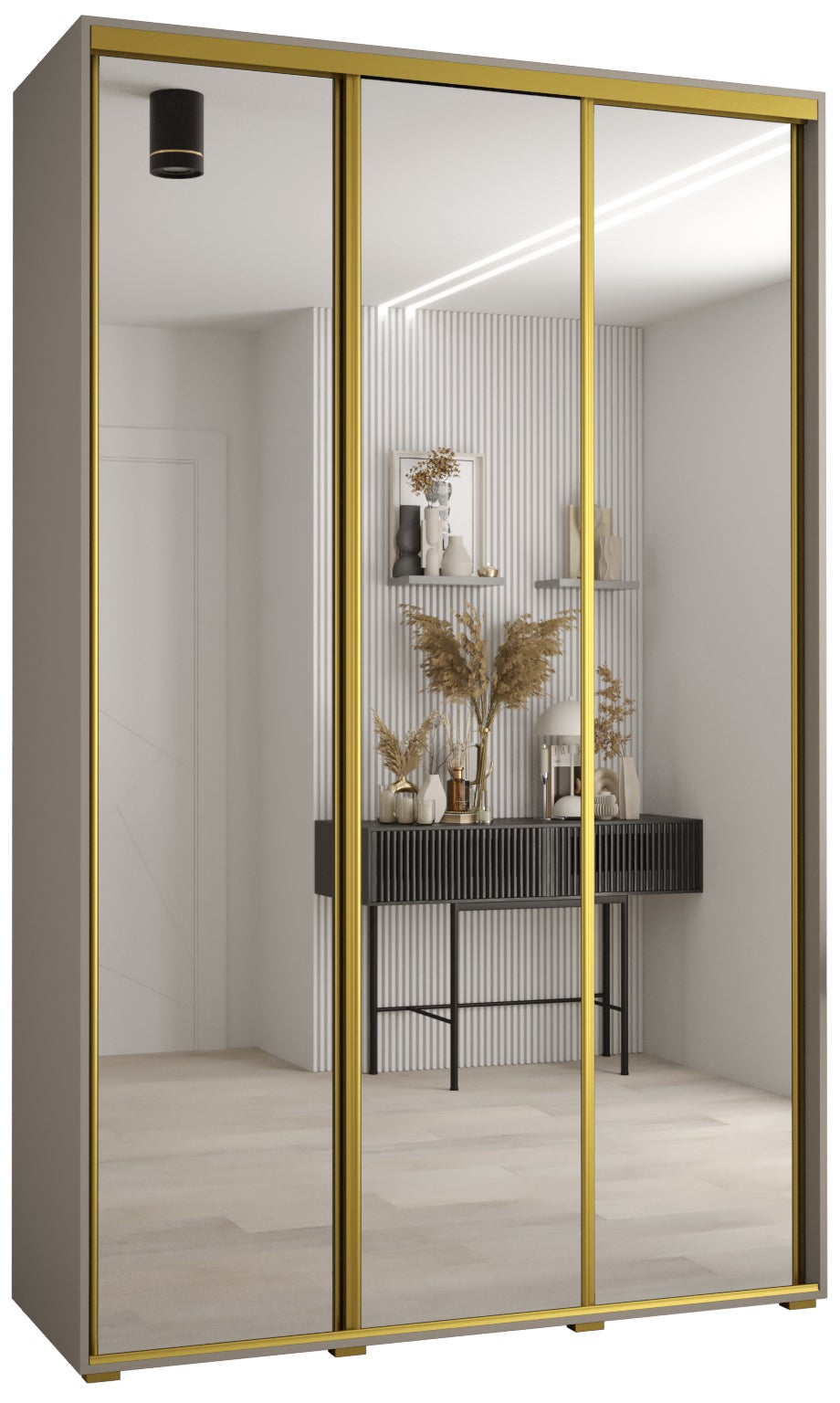 Szafa przesuwna z lustrem wysoka Dakota 2 160 x 60 x 235,2 cm kaszmir + u. Złoty - Abiks Meble