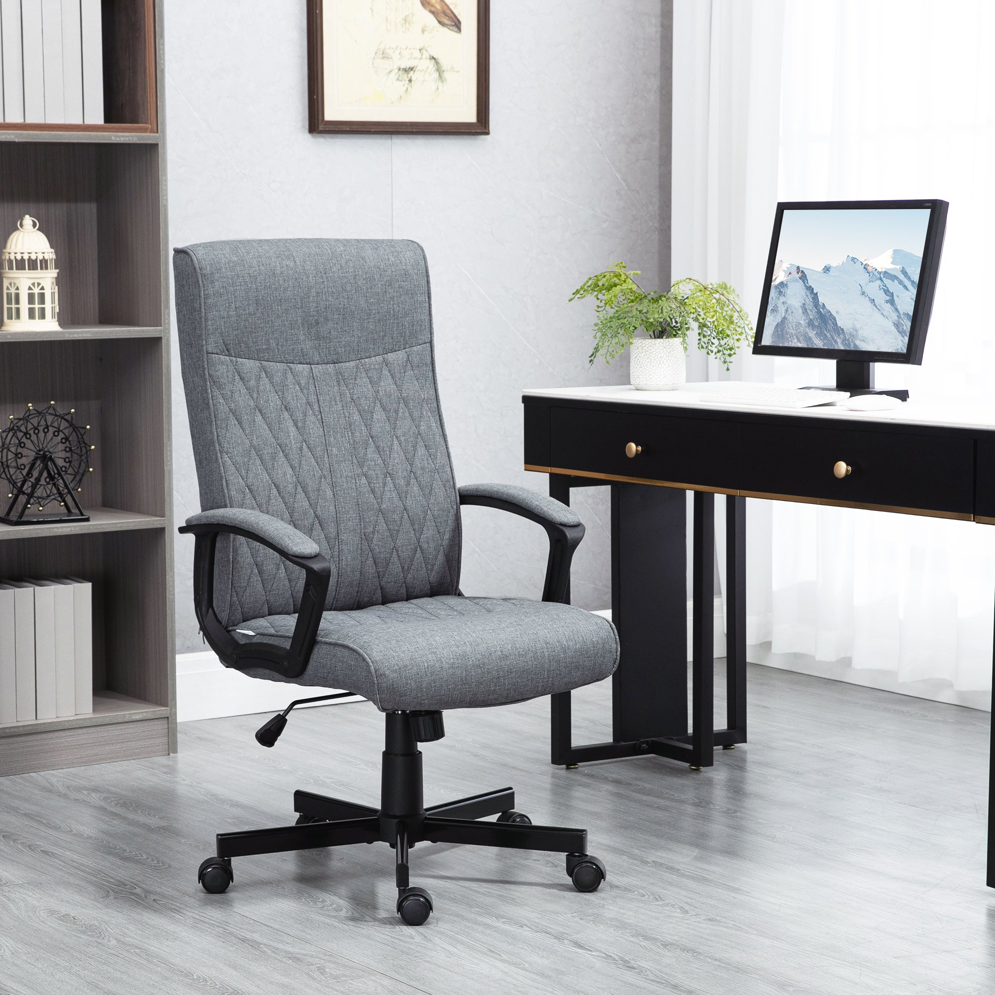 Vinsetto Sedia Da Ufficio In Rete Senza Braccioli – Girevole, Ergonomica, Con Ruote E Seduta Imbottita, Altezza Regolabile 90-100 Cm, Grigio Scuro