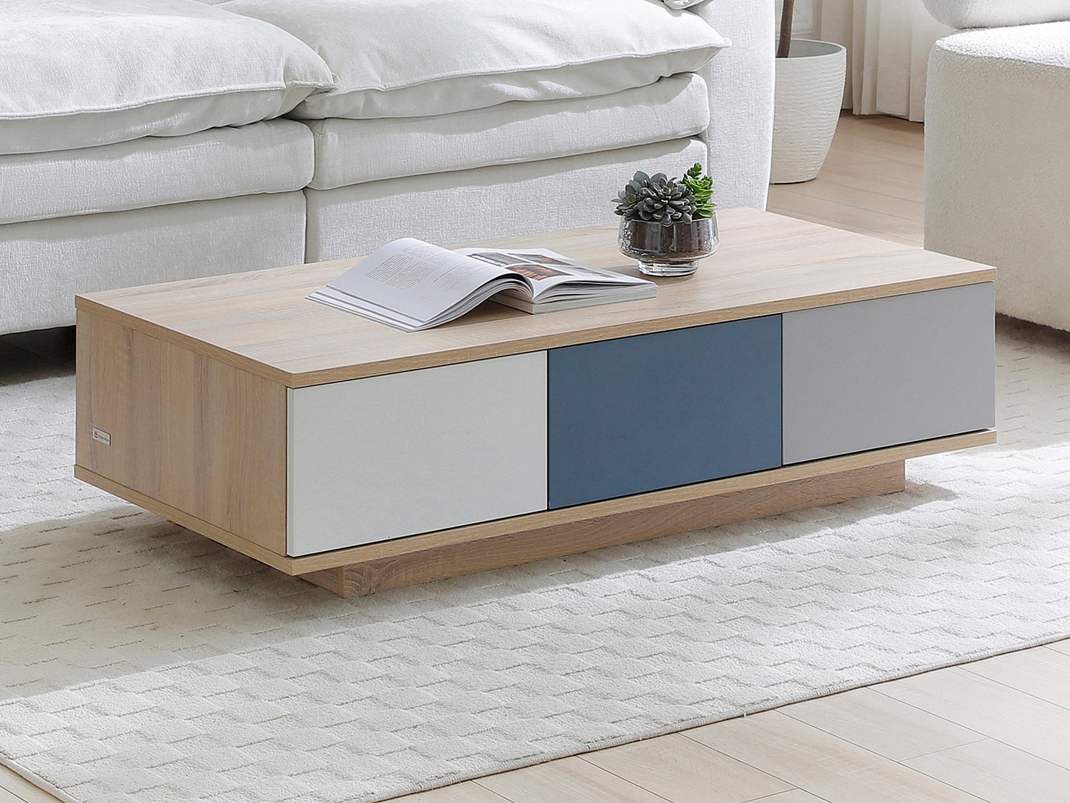 Stolik kawowy z 3 szufladami i 1 wnęką - Wielokolorowy - FILUTIA