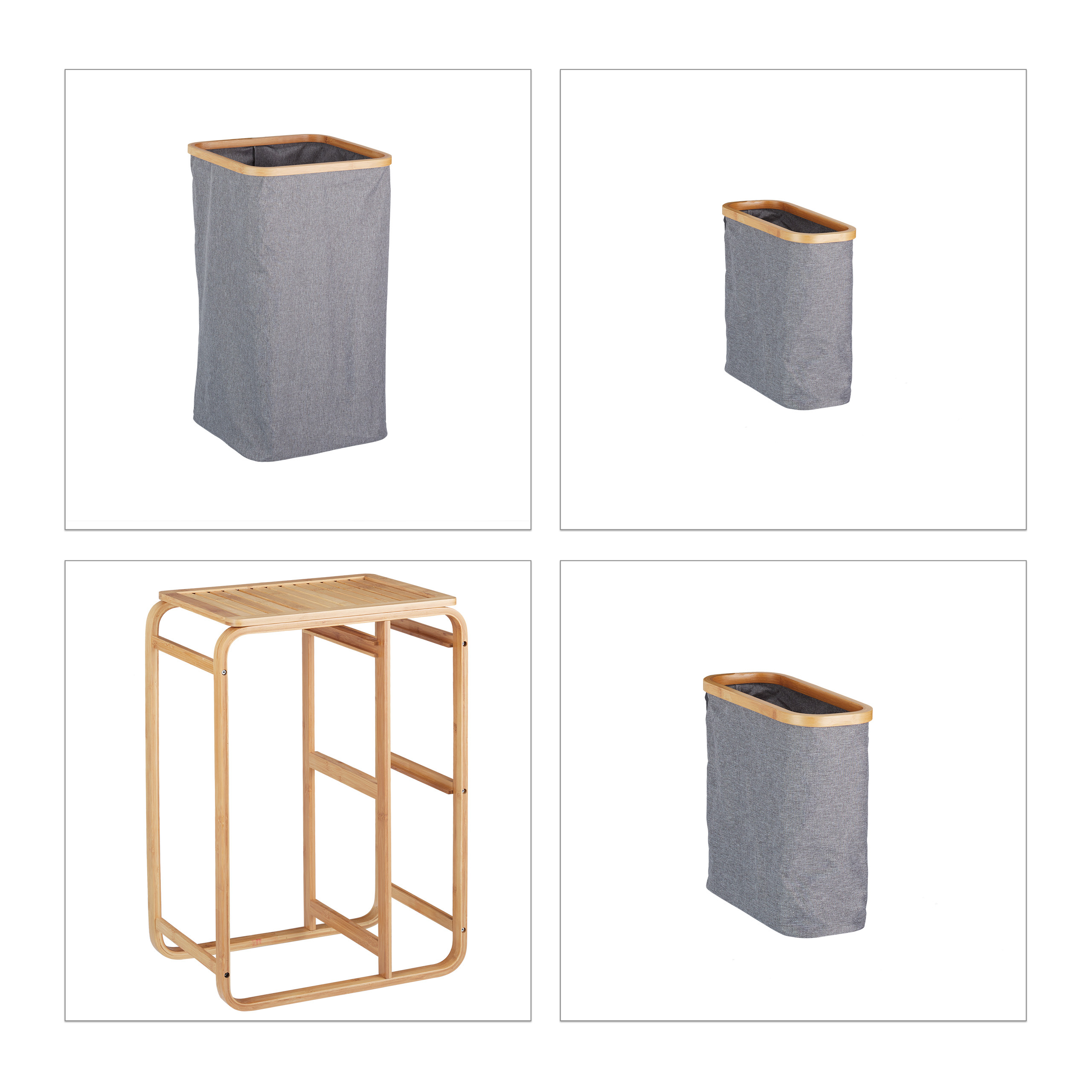 Relaxdays Meuble à linge, 3 bacs, bambou, étagère pour salle de bain avec compartiments, HLP 70x49x33,5 cm, nature/gris - 6