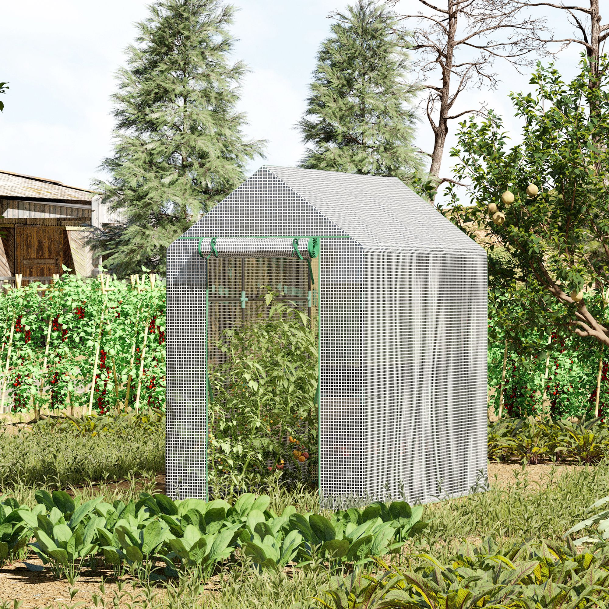 Serre de jardin PE avec étagère 2 niveaux,serre de balcon,bâche renforcée 140g/m²,châssis en acier,porte zippée enroulable,186x120x190cm,blanc - 4