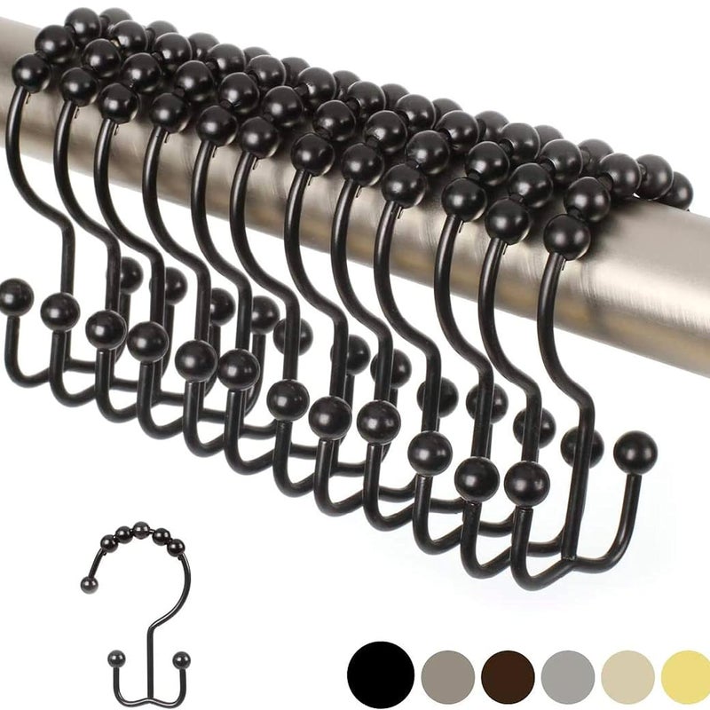 12 sztuk podwójnych haczyków do zasłon prysznicowych (ozdobne matowe czarne wykończenie) wykonanych z najwyższej jakości stali nierdzewnej odpornej n