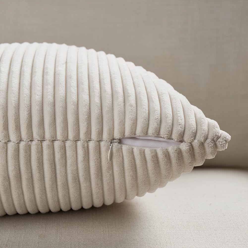 Lot de 2 Housse de Coussin 30x50cm Crème, Beige Clair Housses de Coussin en Velours Côtelé,Housse Coussin Moderne pour Canapé Chambre Lit - 3