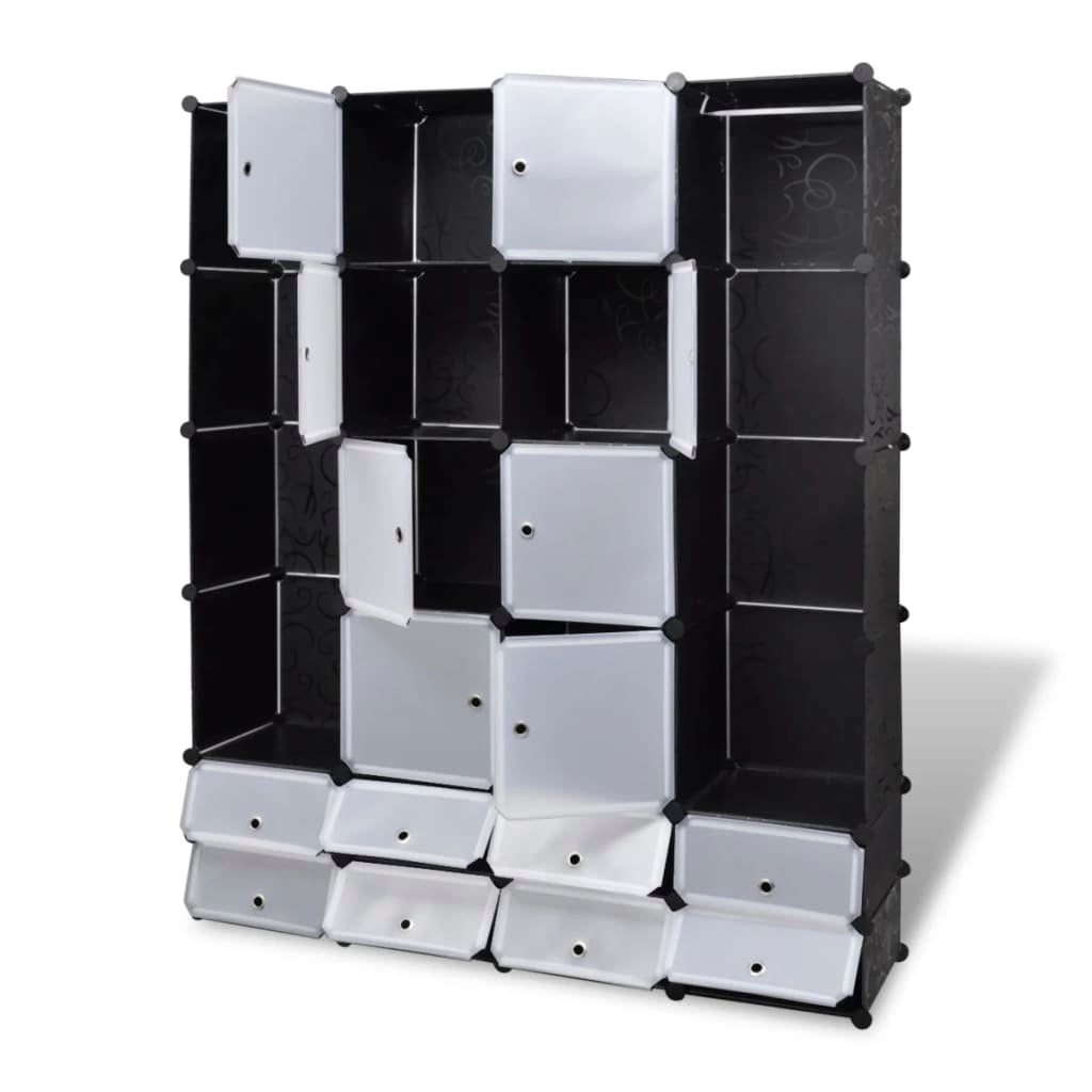 Armário modular com 18 compartimentos preto e branco 37x146x180,5cm - COMFORTXL - 3