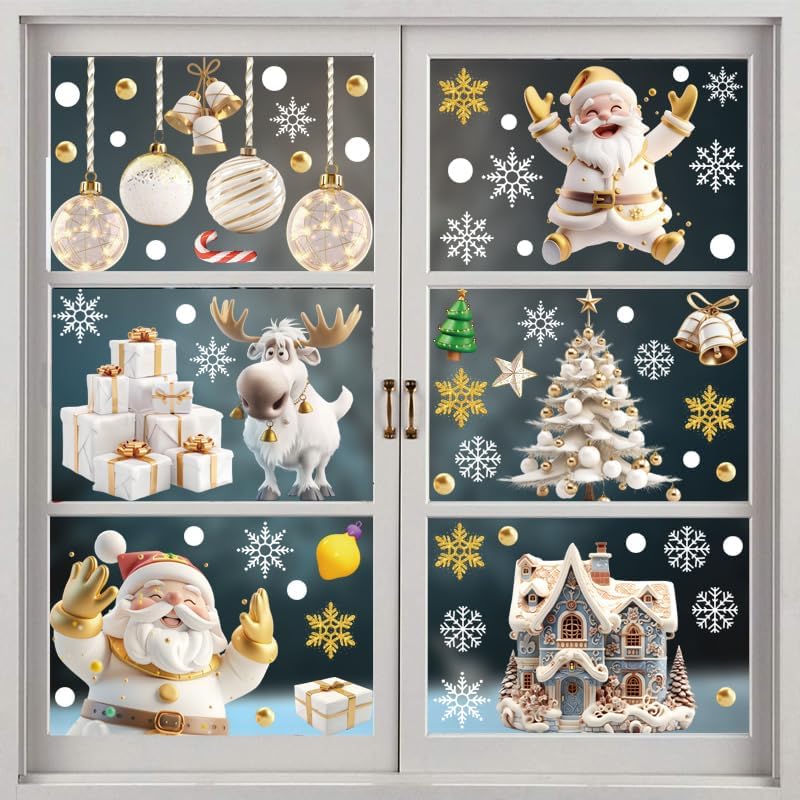 VEYLIN 118 adesivi natalizi per finestre con fiocchi di neve di Natale, adesivi rimovibili in PVC per vetrine natalizie (8 fogli