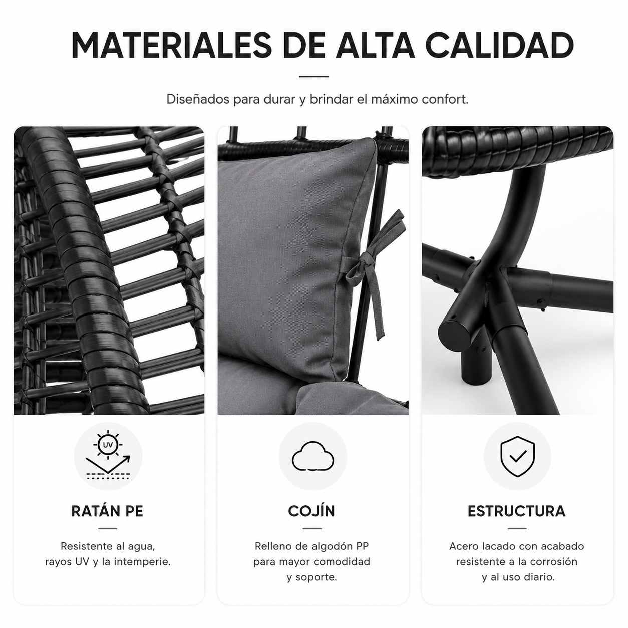 Cadeira suspensa desmontável 2 lugares cinza com almofada 280 kg - 3