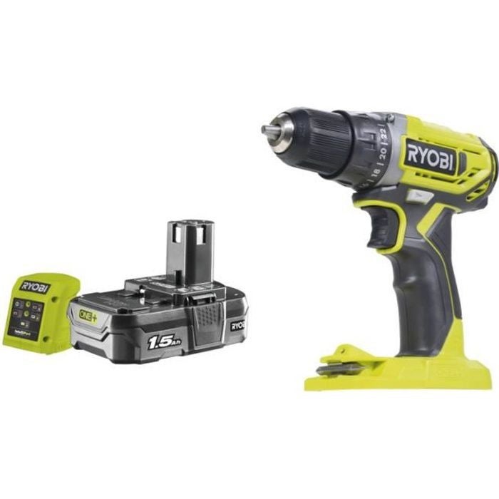 RYOBI - Perceuse-Visseuse 18V ONE+ - 50NM, 500-1800 Tr/min, 2 Vitesses Mandrin 13mm Led Poignee Gripzone Inverseur Rotation Porte Embouts Sans Batterie Lithium Ni Chargeur R18dd3 0 74563939
