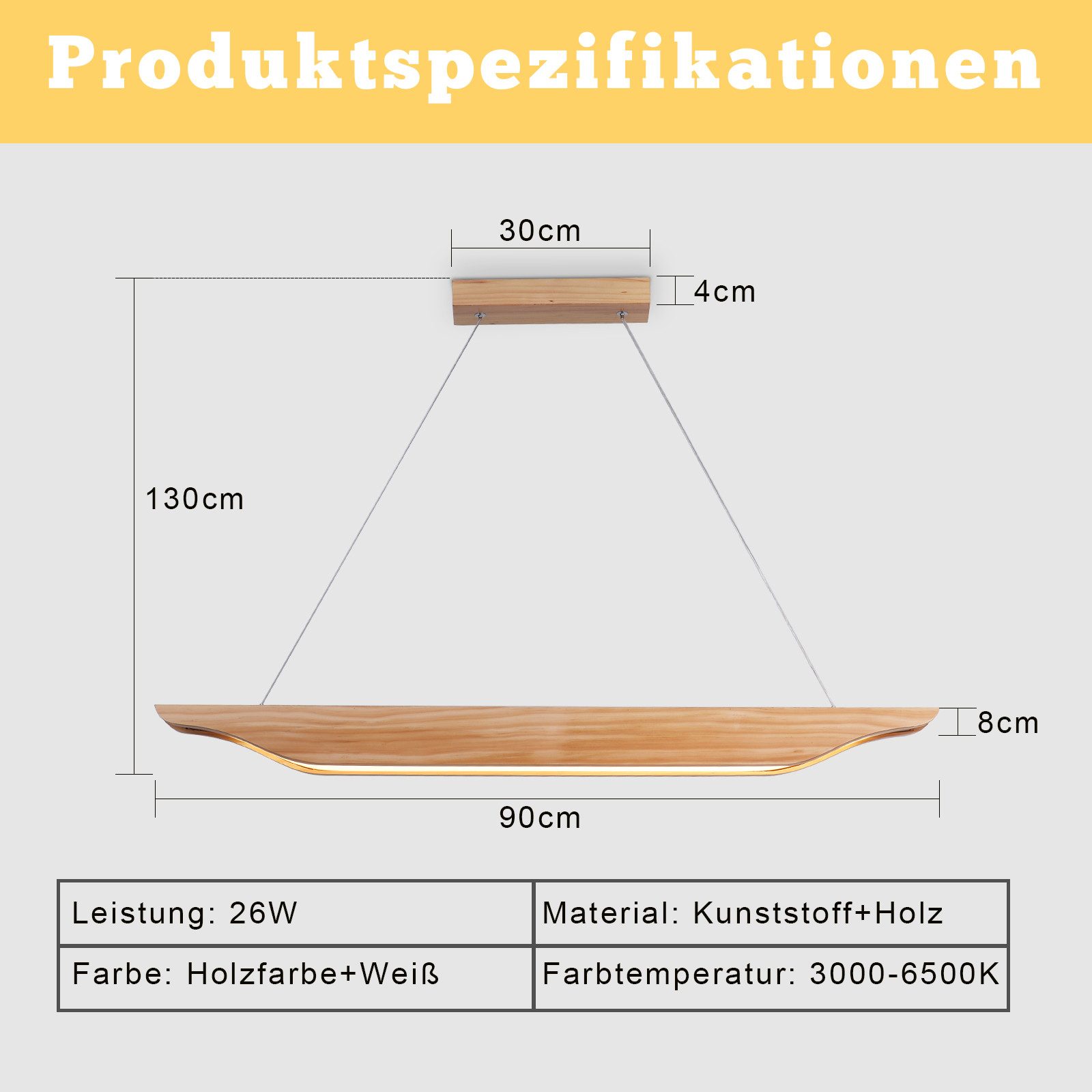 Suspension LED NETTLIFE en bois - Lampe de table à manger au design moderne 90 cm Intensité variable Avec télécommande - 4