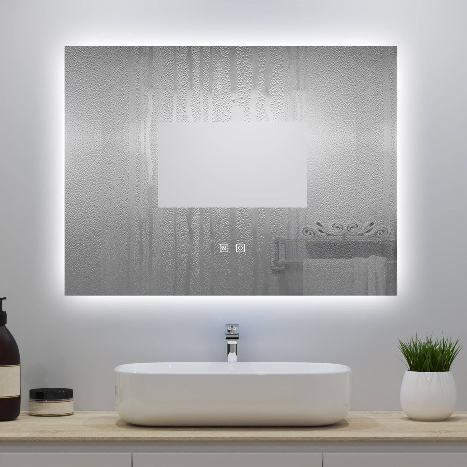 Miroir lumineux 80x60cm avec Anti-buée + 3 Couleurs + Dimmable, Mural Miroir salle de bain - 4