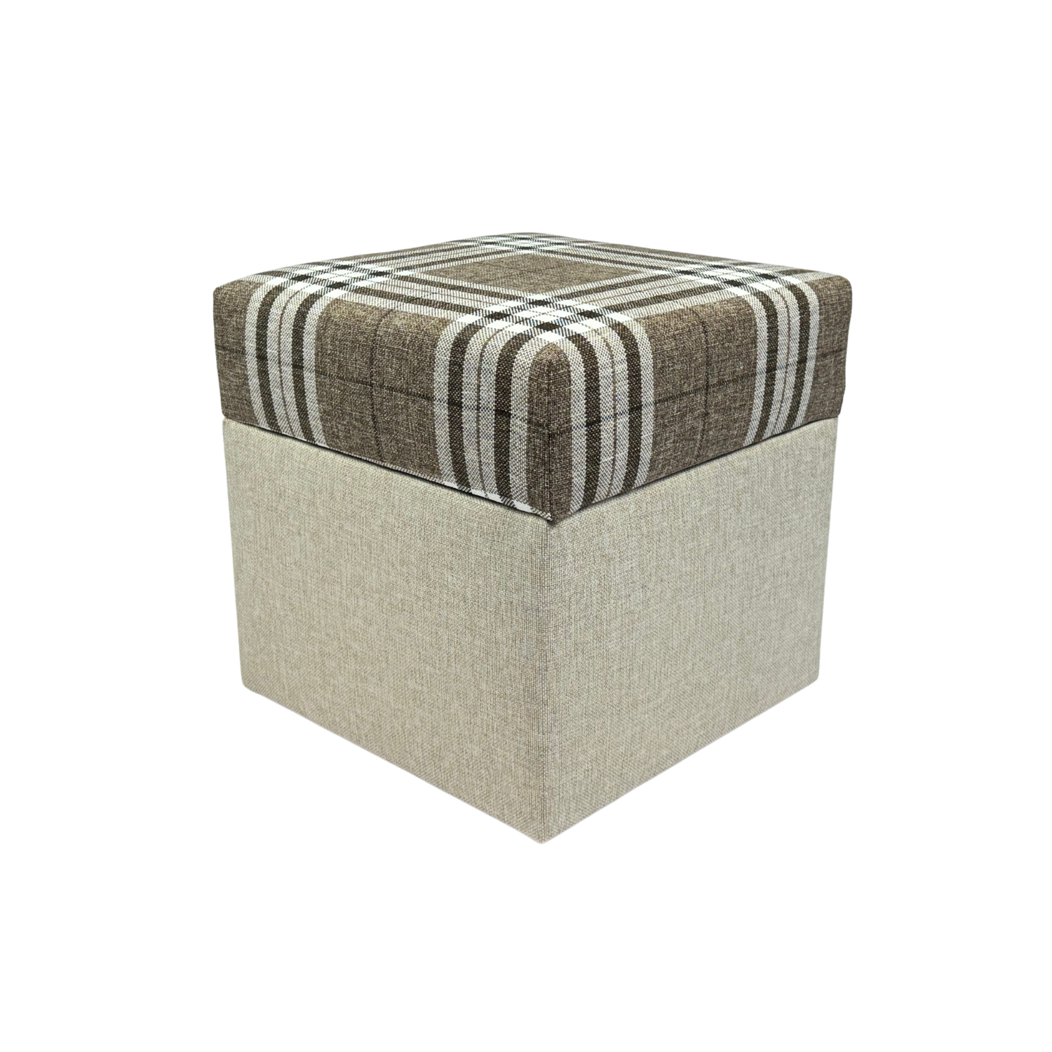 Pufa otwierana LOBOX 40x40 cm plecionka dwukolorowa ze schowkiem siedzisko klasyczne do salonu cappuchino