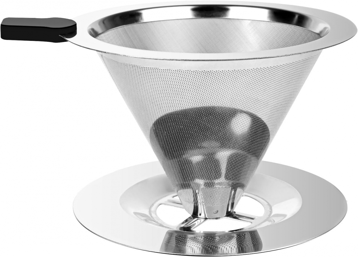 Filtro Caffè Permanente In Acciaio Inox 304 – Riutilizzabile, Per 1-4 Tazze, Con Manico In Silicone - 2