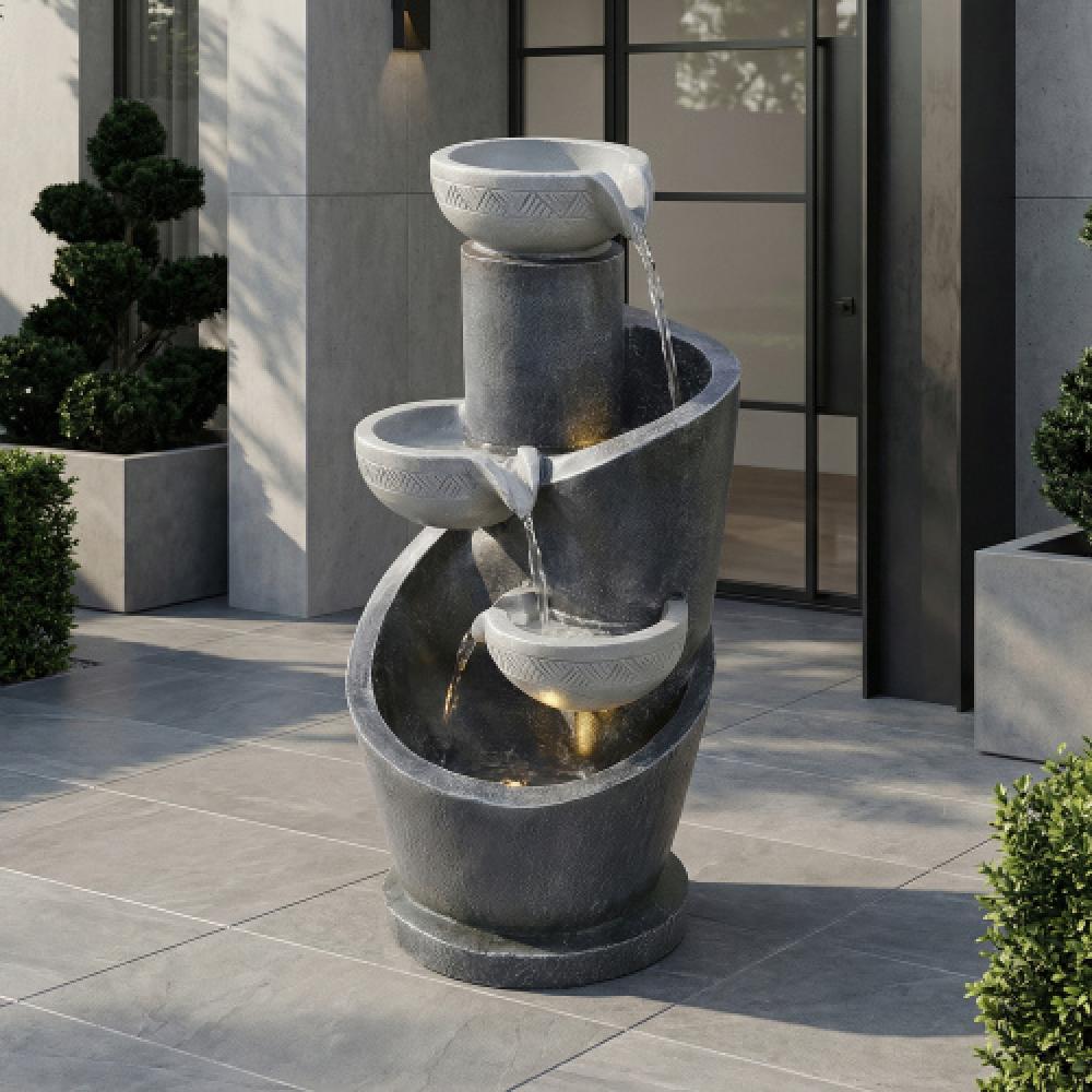 Fontaine jardin LED, pompe à eau, revêtement pierre artificielle, bassin décoratif, fontaine intérieure, jeu d’eau jardin/terrasse - 2
