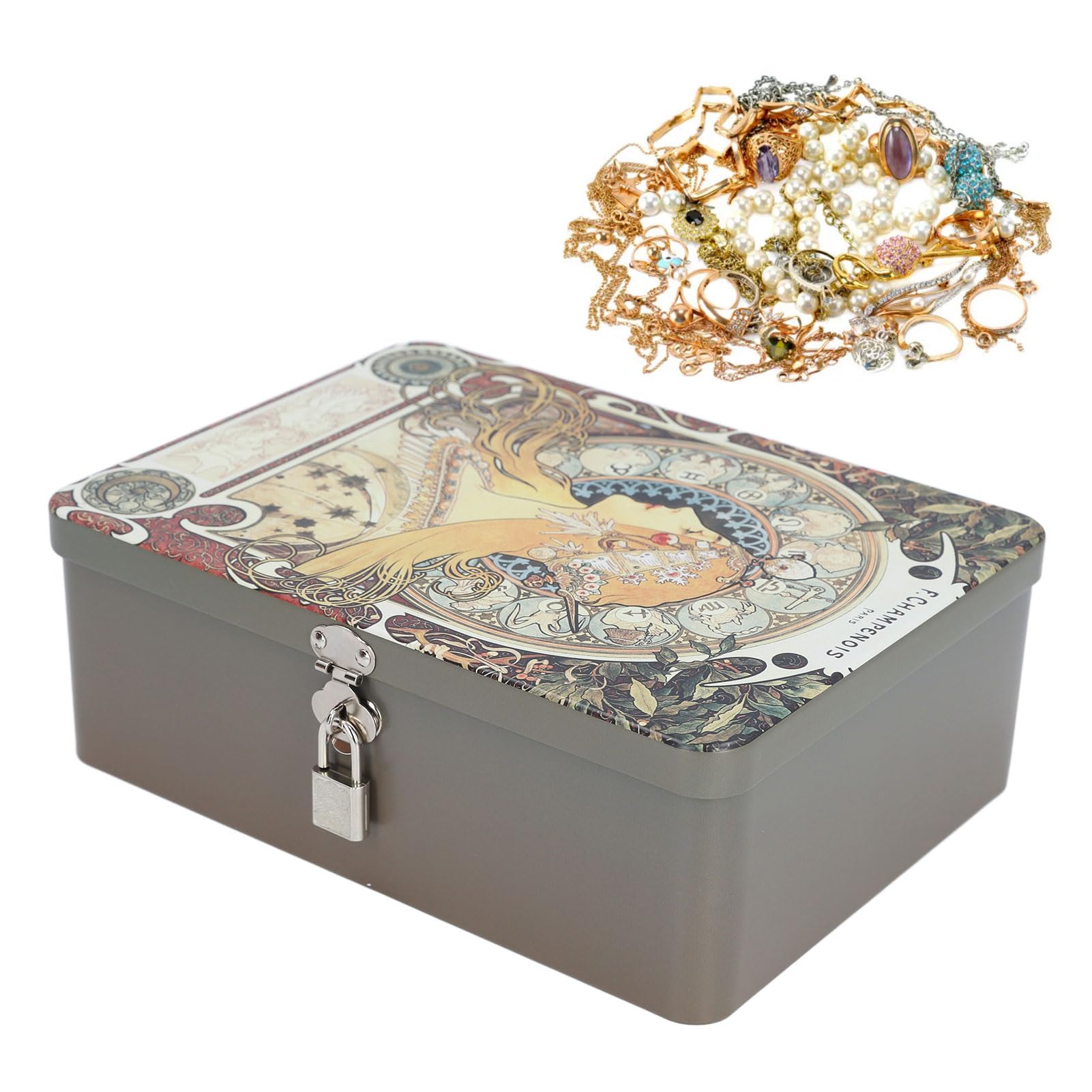 Tixiyu Portagioie rotondo, stile vintage, motivo stella e luna, contenitore per gioielli, organizer con coperchio, fai da te, decorazione per la casa