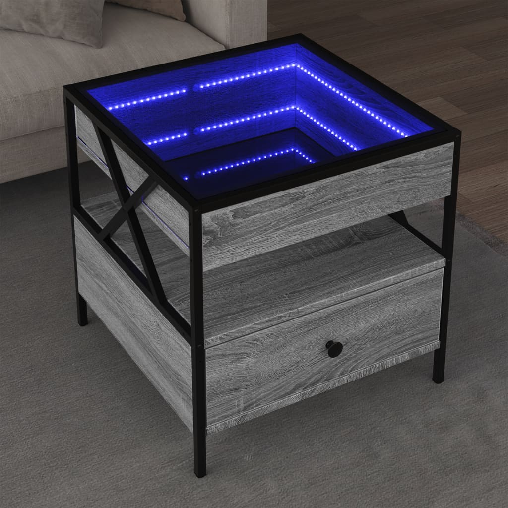 Stolik kawowy z LED Infinity, szary dąb sonoma, 50x50x51 cm vidaXL